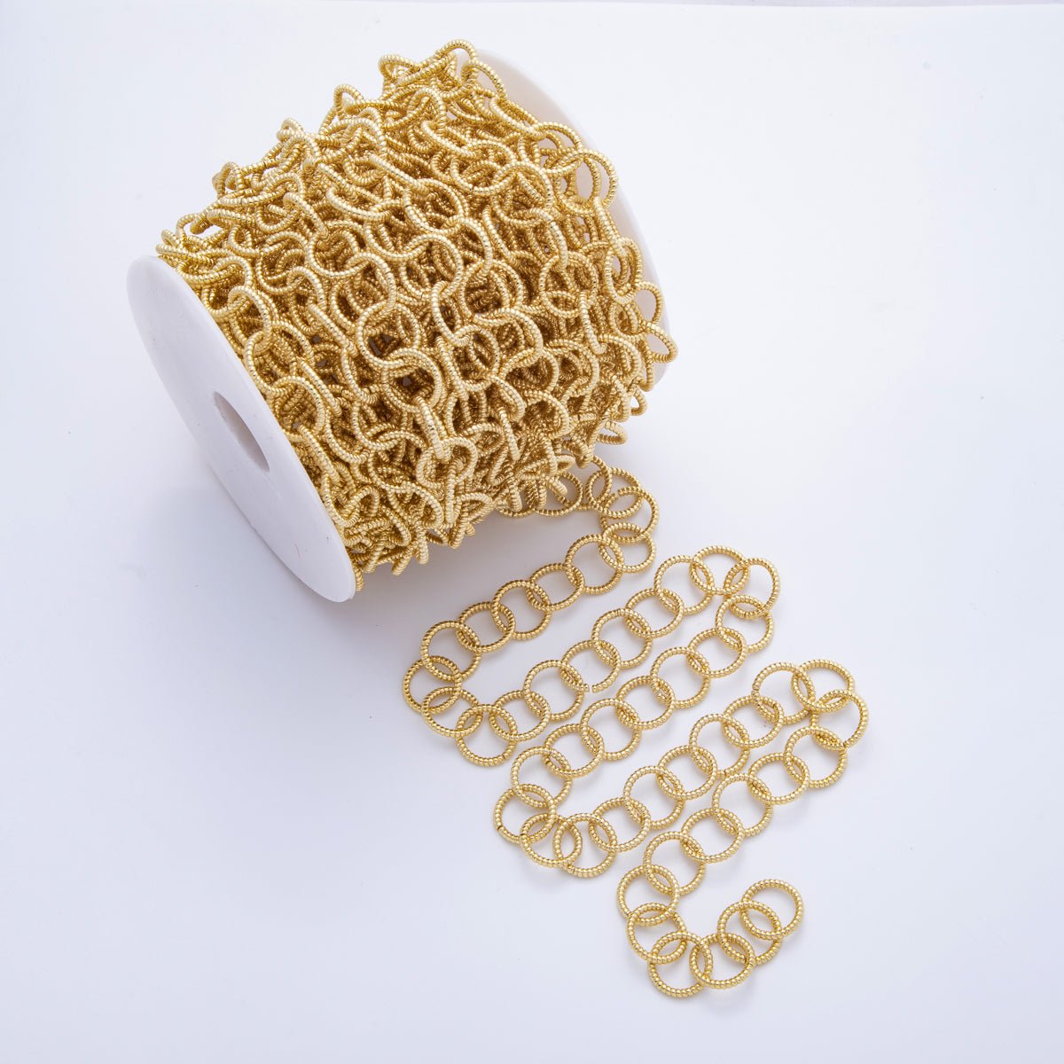 16K Gold Filled 15mm Croissant Ribbed Rolo Unfinished Chain by Yard | Roll - 1839 - DLUXCA