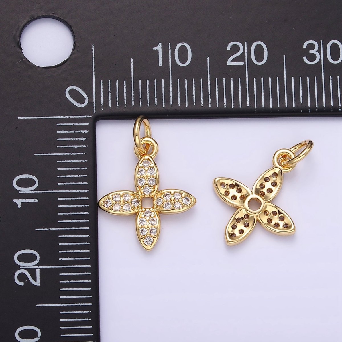 16K Gold Filled 15mm Flower Micro Paved CZ Charm | C303 - DLUXCA