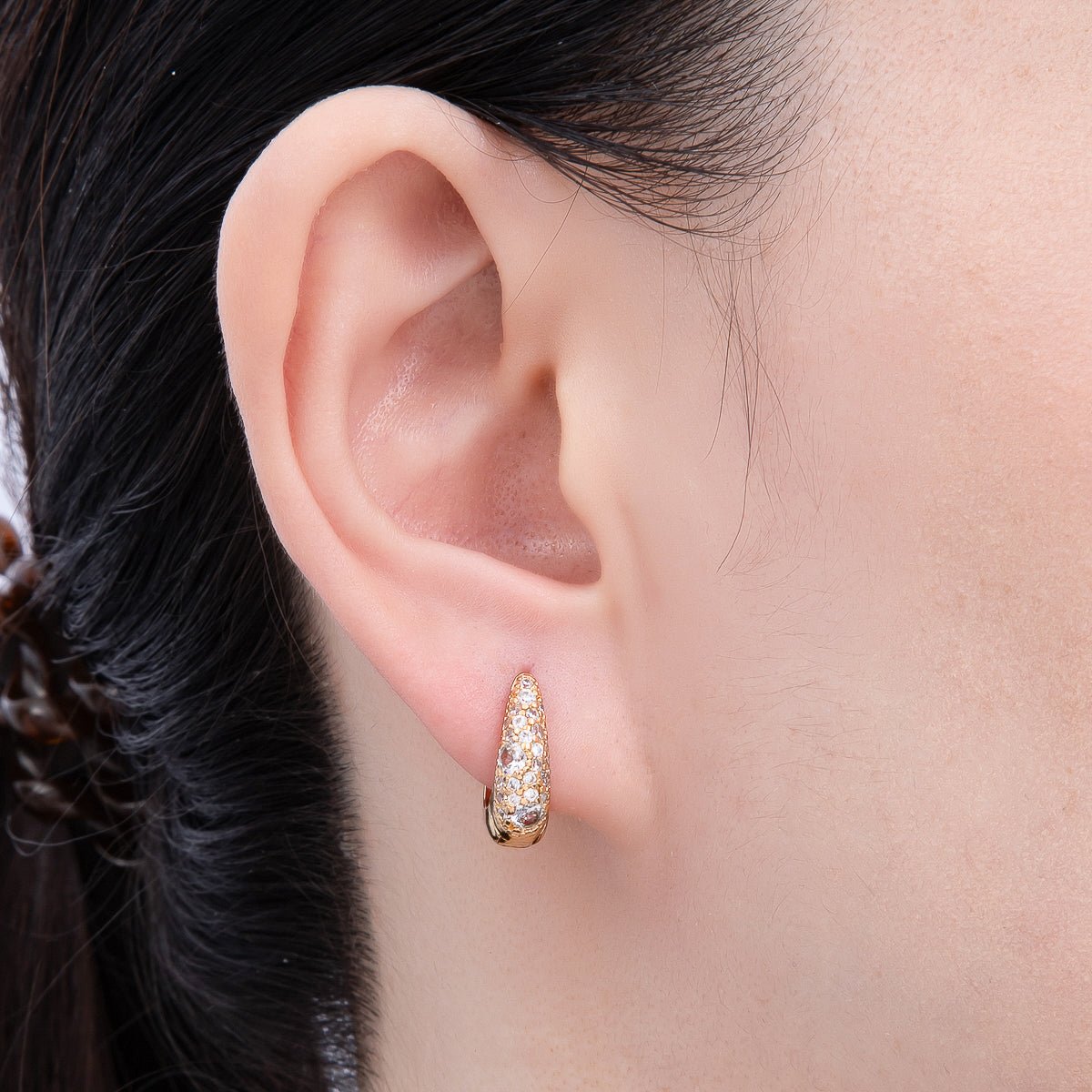 16K Gold Filled 15mm Micro Paved CZ Custer Dome Oblong Square Cartilage Huggie Earrings | Earrings - 00325 - DLUXCA