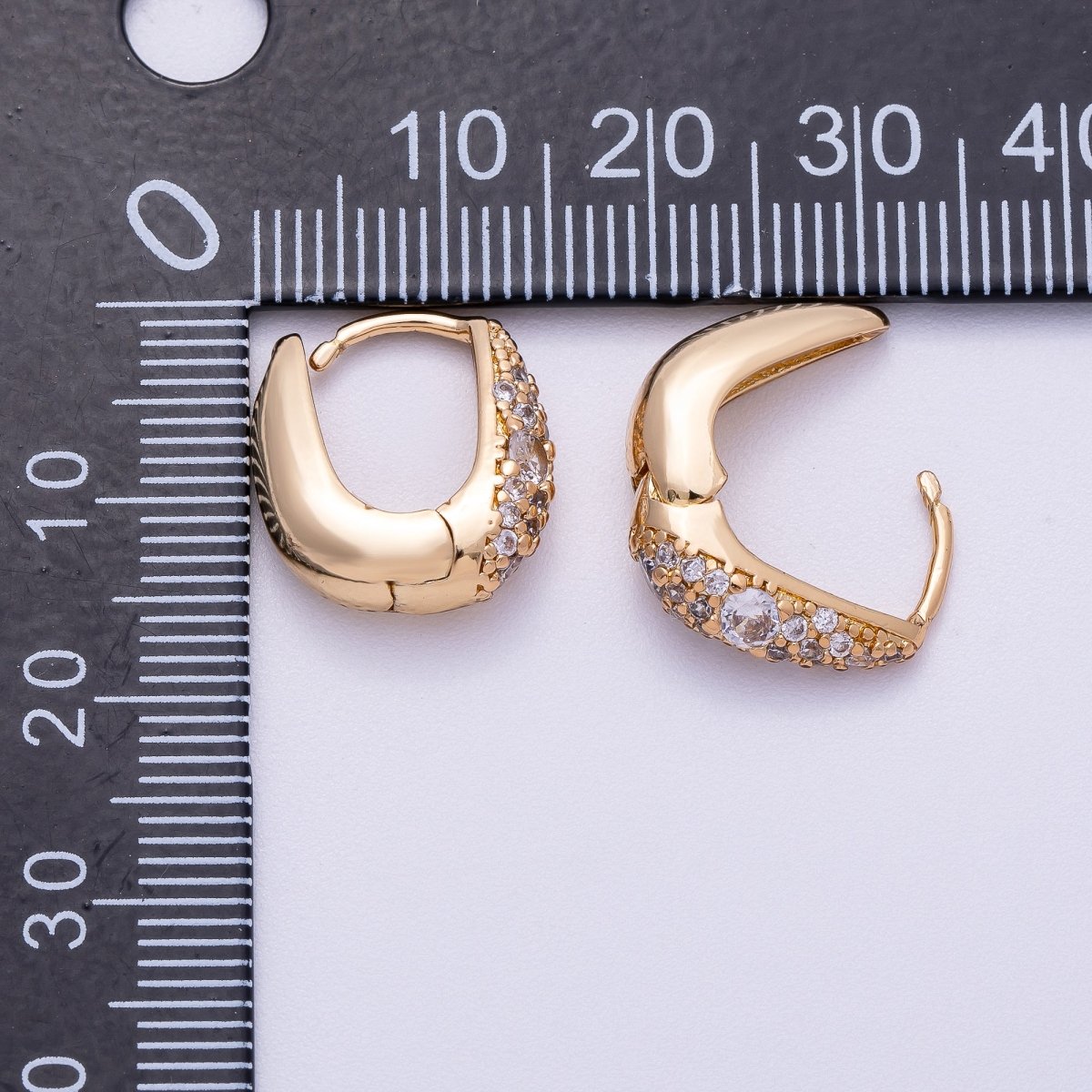 16K Gold Filled 15mm Micro Paved CZ Custer Dome Oblong Square Cartilage Huggie Earrings | Earrings - 00325 - DLUXCA
