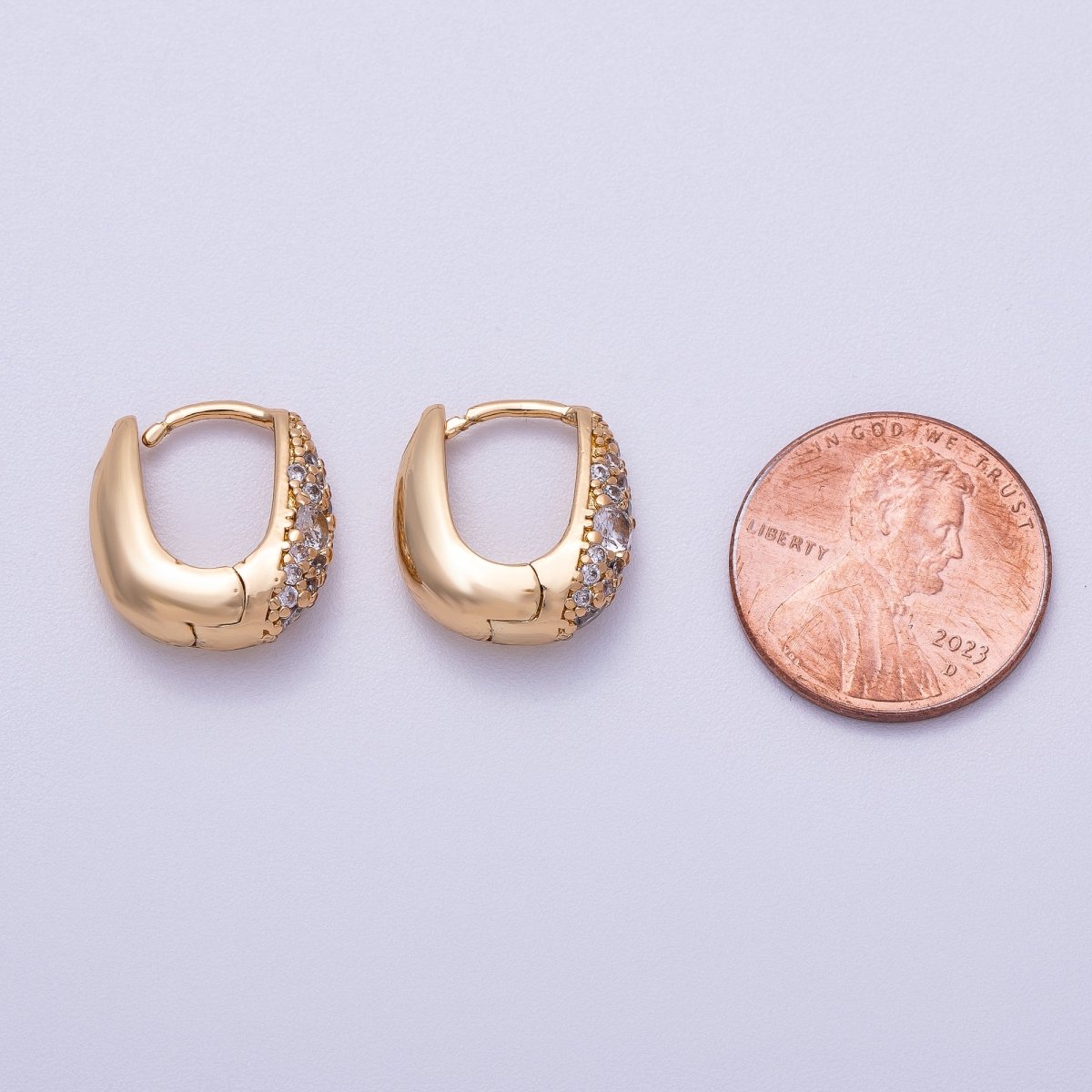 16K Gold Filled 15mm Micro Paved CZ Custer Dome Oblong Square Cartilage Huggie Earrings | Earrings - 00325 - DLUXCA