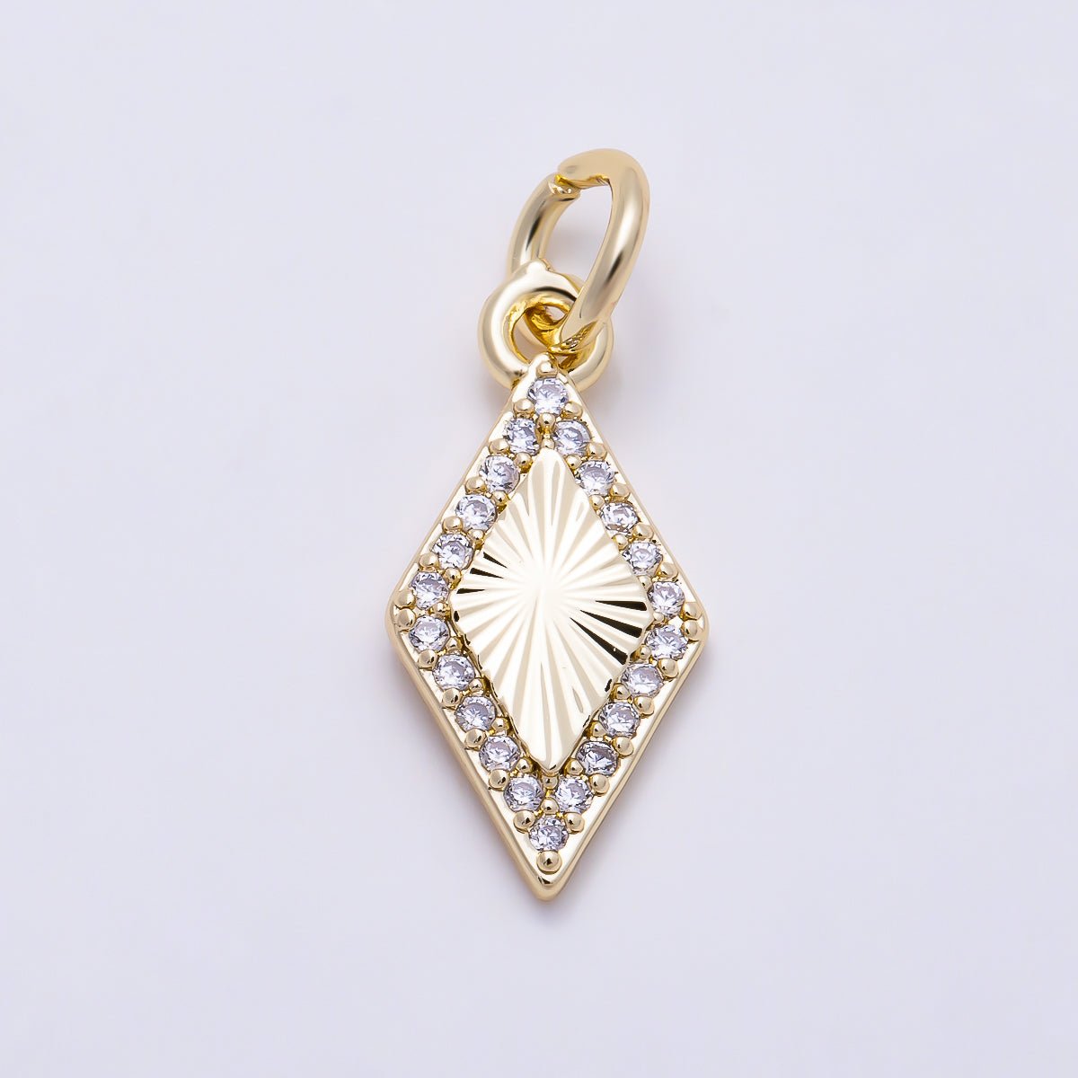 16K Gold Filled 15mm Micro Paved CZ Sunburst Rhombus Charm | Charms-01608 - DLUXCA