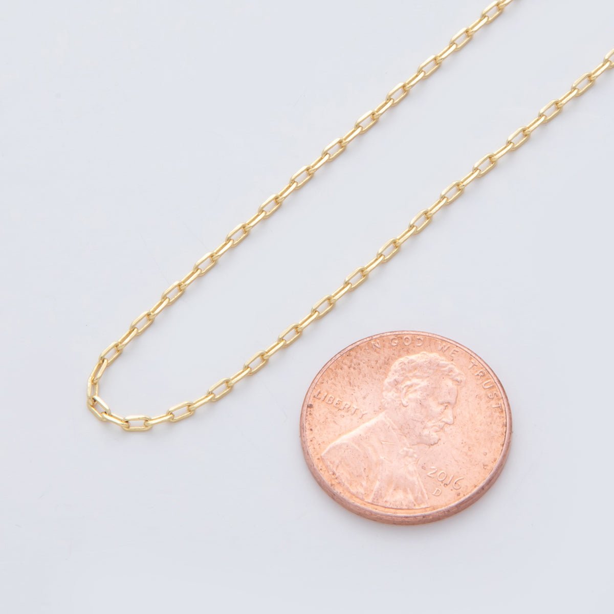 16K Gold Filled 1.5mm Minimalist Dainty Paperclip Unfinished Chain by Yard | Roll - 1563 - DLUXCA