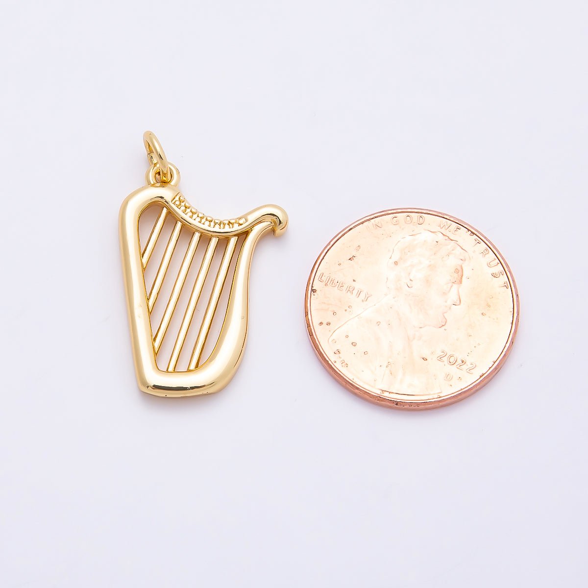 16K Gold Filled 15mm Minimalist Harp Musical Instrument Charm | Charms - 008661 - DLUXCA