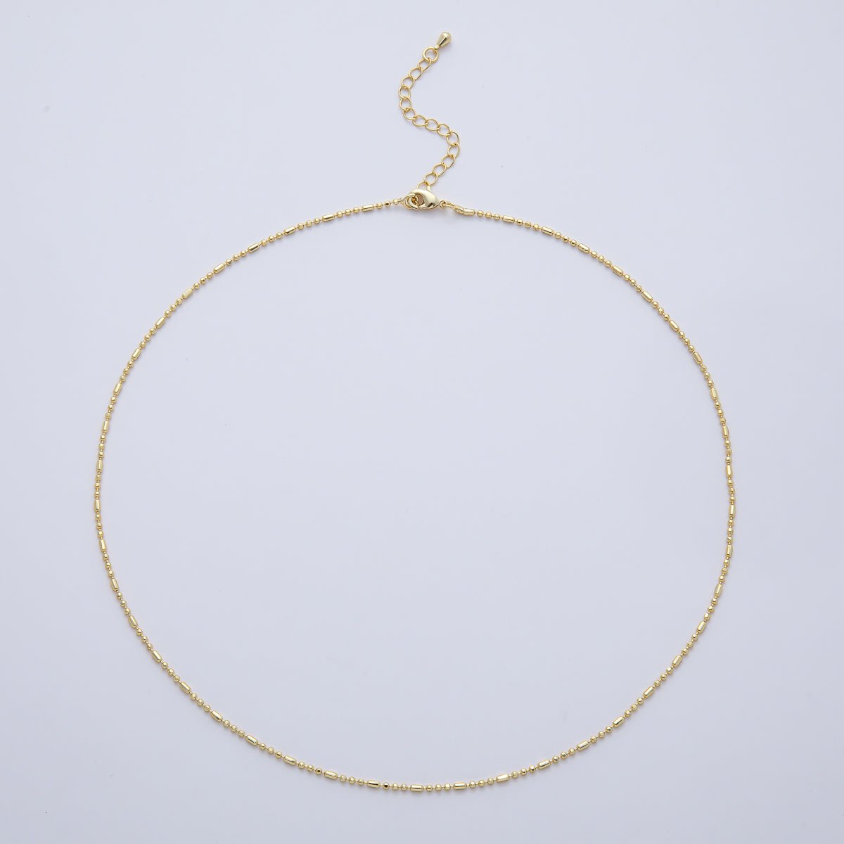 16K Gold Filled 1.5mm Minimalist Tube Ball Chain 18 Inch Necklace w. Extender | WA - 04213 - DLUXCA