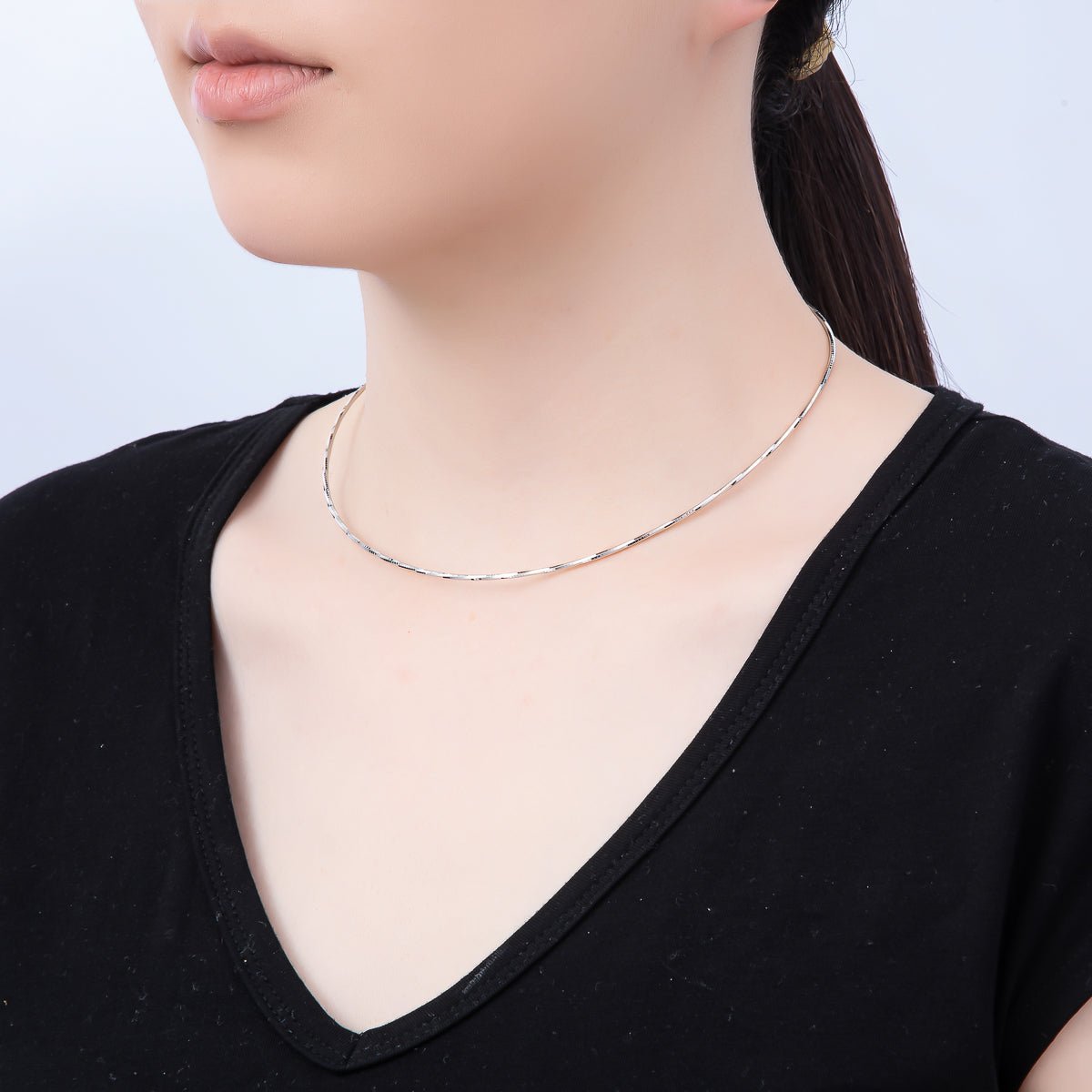 16K Gold Filled 1.5mm Minimalist Twisted Snake Chain 16 Inch Necklace in Gold & Silver | WA - 04472 WA - 04473 - DLUXCA