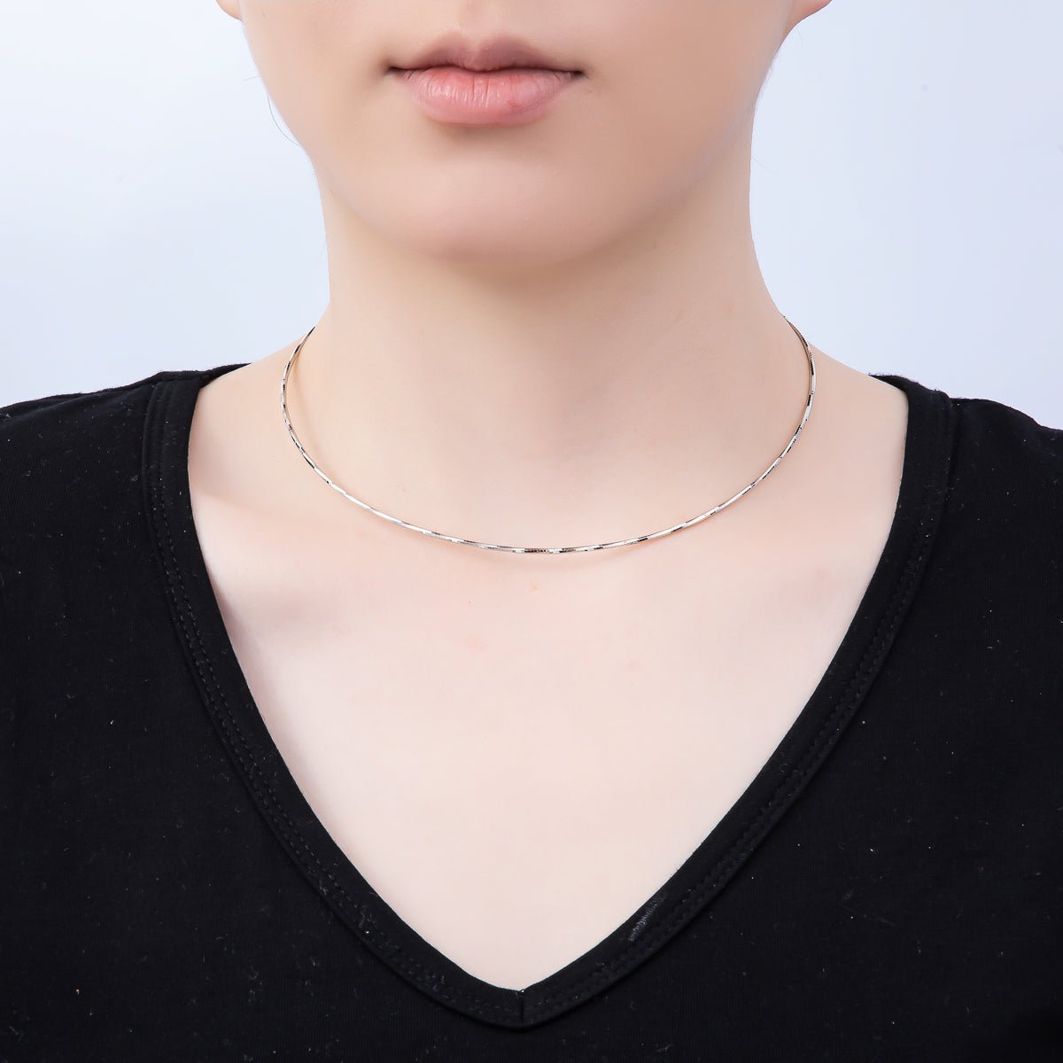 16K Gold Filled 1.5mm Minimalist Twisted Snake Chain 16 Inch Necklace in Gold & Silver | WA - 04472 WA - 04473 - DLUXCA