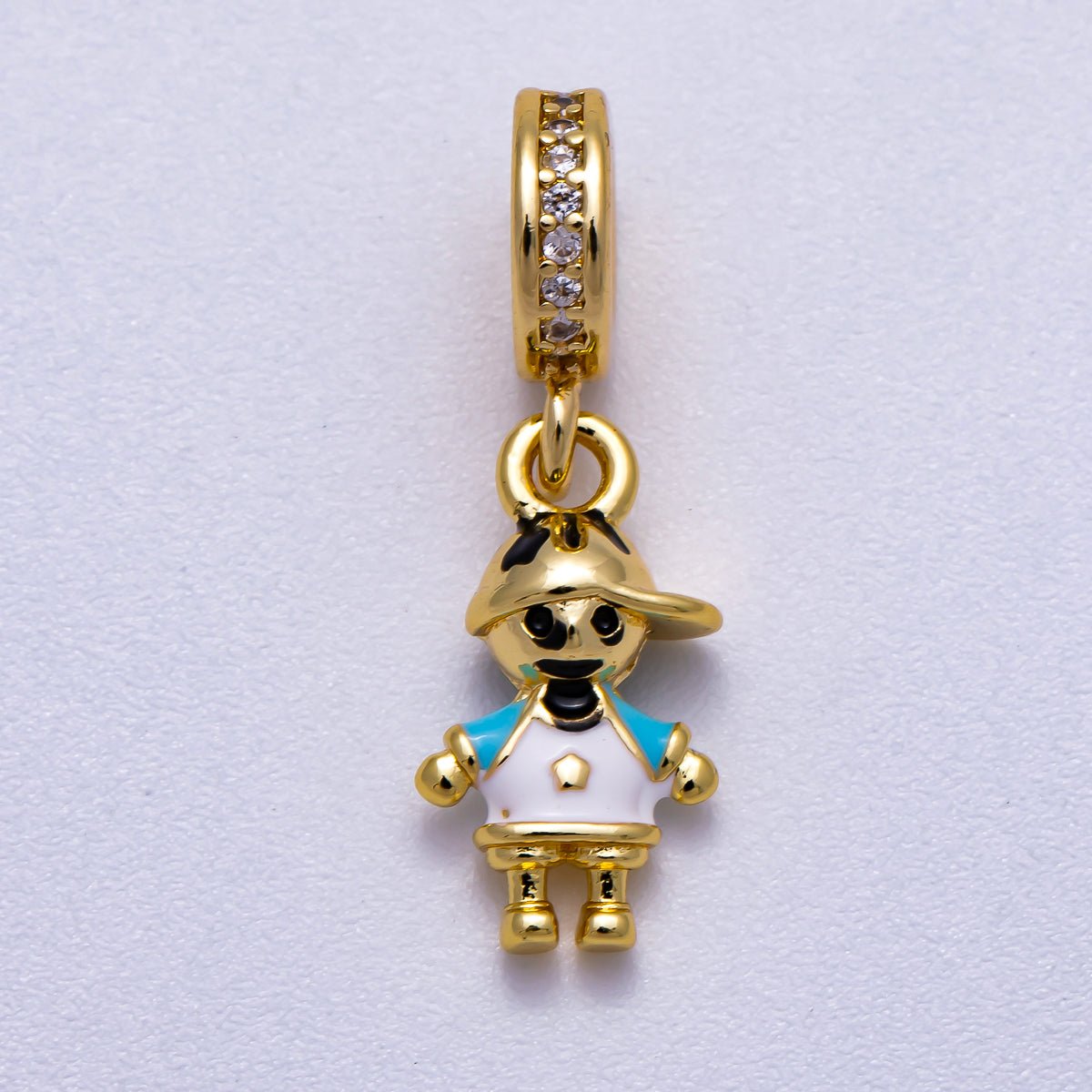 16K Gold Filled 15mm Pink, Blue Enamel Little Girl Boy Micro Paved CZ Rondelle Drop Pendant | Charms - 00622 Charms - 00623 - DLUXCA