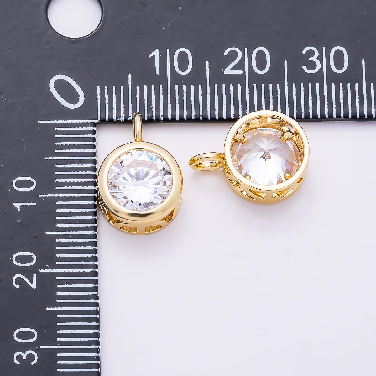 16K Gold Filled 15mm Round CZ Bezel Solitaire Pendant in Gold & Silver | Charms-01378 Charms-01379 - DLUXCA