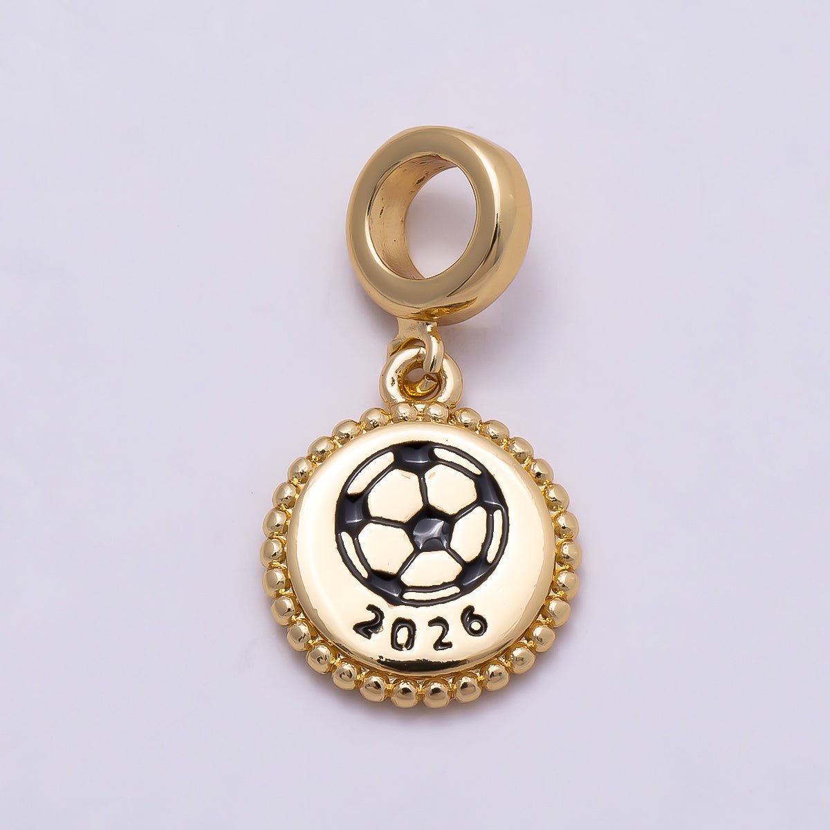 16K Gold Filled 15mm Round soccer Beaded Medallion Pendant world cup | Charms-00960 - DLUXCA