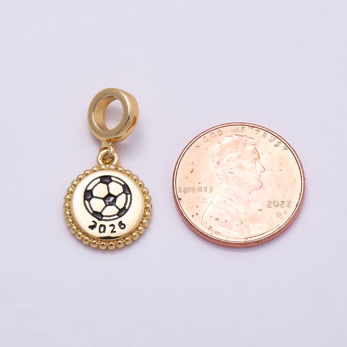 16K Gold Filled 15mm Round soccer Beaded Medallion Pendant world cup | Charms-00960 - DLUXCA