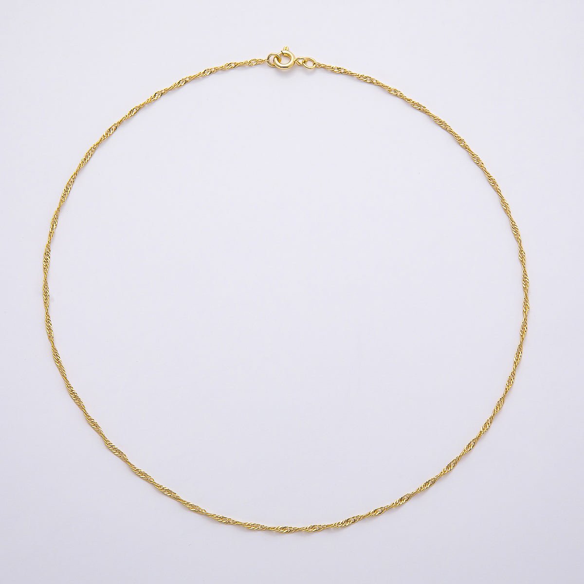 16K Gold Filled 1.5mm Twisted Singapore Chain 15.5, 17.5 Inch Necklace | WA - 04484 - DLUXCA