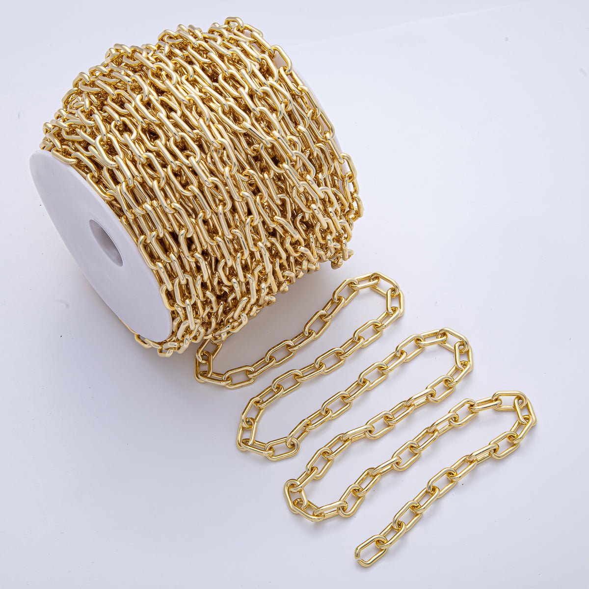 16K Gold Filled 15mm x 8mm Paperclip Unfinished Chain by Yard | Roll - 1785 - DLUXCA