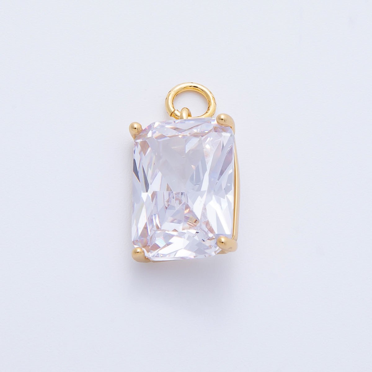 16K Gold Filled 16.5mm Green, Pink, Clear, Red, Blue, Purple Baguette CZ Charm in Gold & Silver | Charms - 00294 ~ Charms - 00302 - DLUXCA