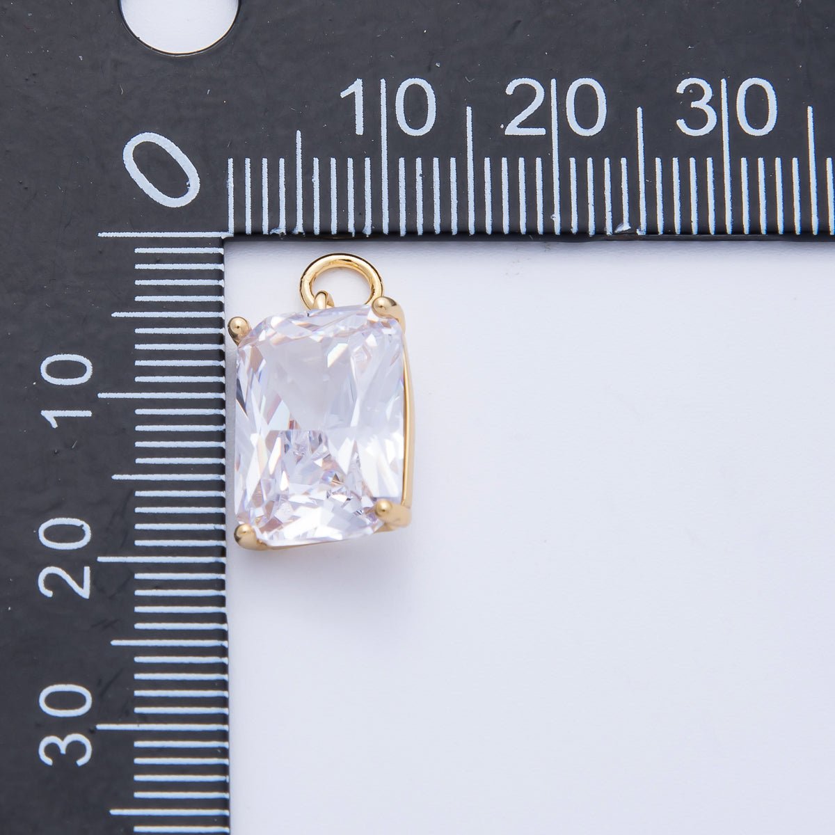 16K Gold Filled 16.5mm Green, Pink, Clear, Red, Blue, Purple Baguette CZ Charm in Gold & Silver | Charms - 00294 ~ Charms - 00302 - DLUXCA