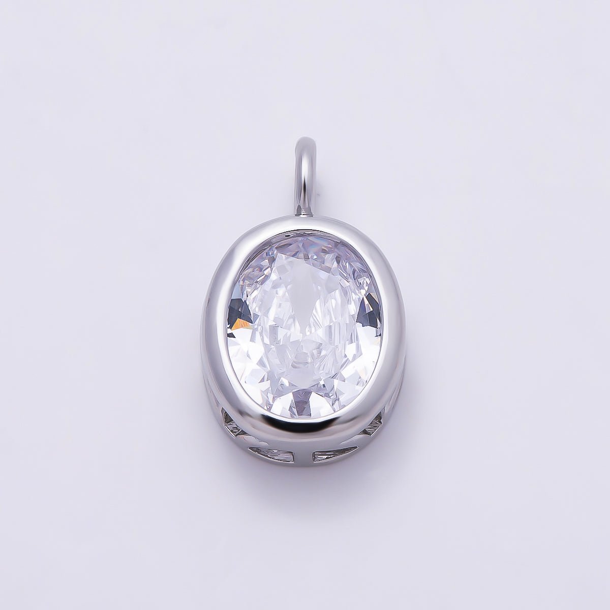 16K Gold Filled 16.5mm Oval CZ Bezel Solitaire Pendant in Gold & Silver | Charms-01374 Charms-01375 - DLUXCA