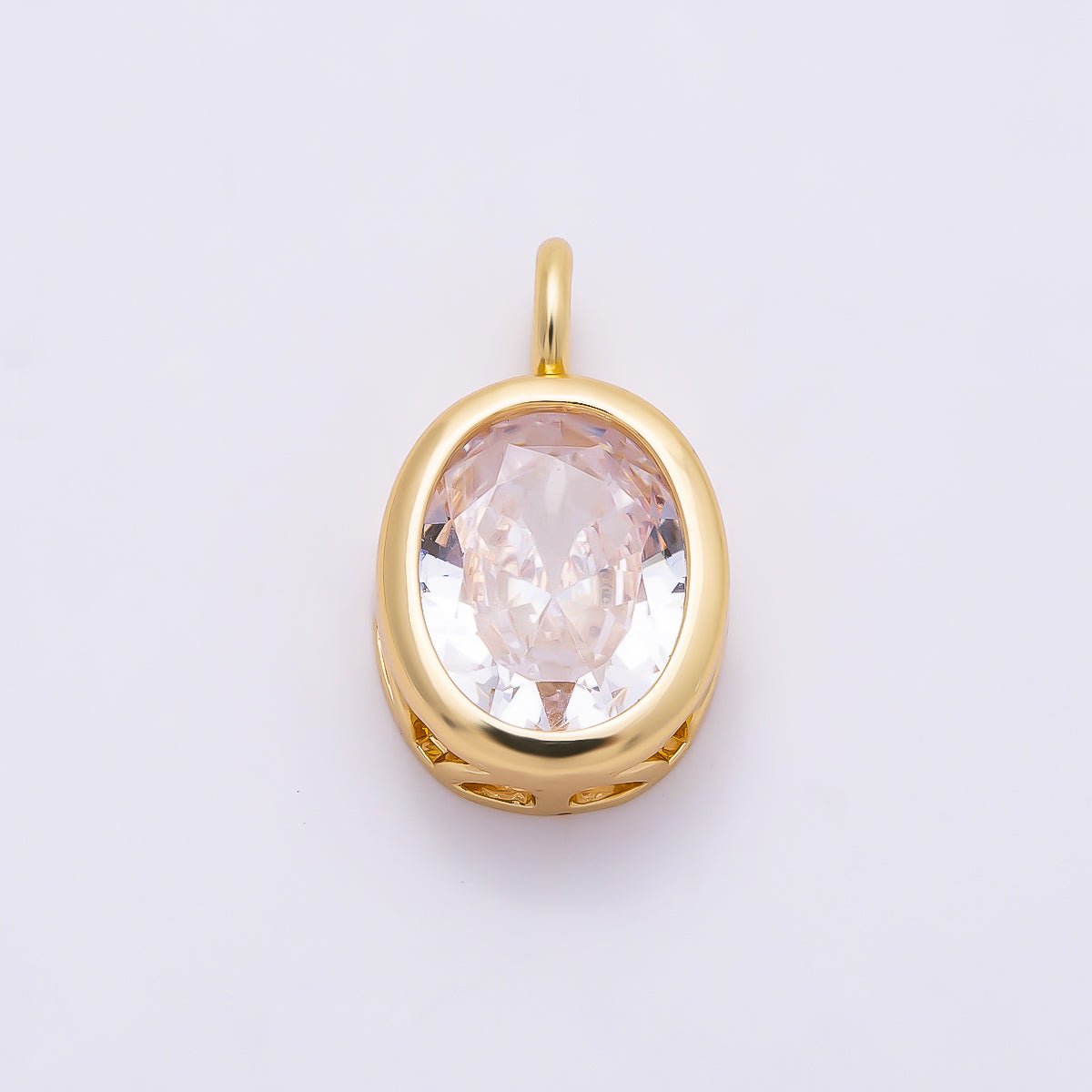 16K Gold Filled 16.5mm Oval CZ Bezel Solitaire Pendant in Gold & Silver | Charms-01374 Charms-01375 - DLUXCA