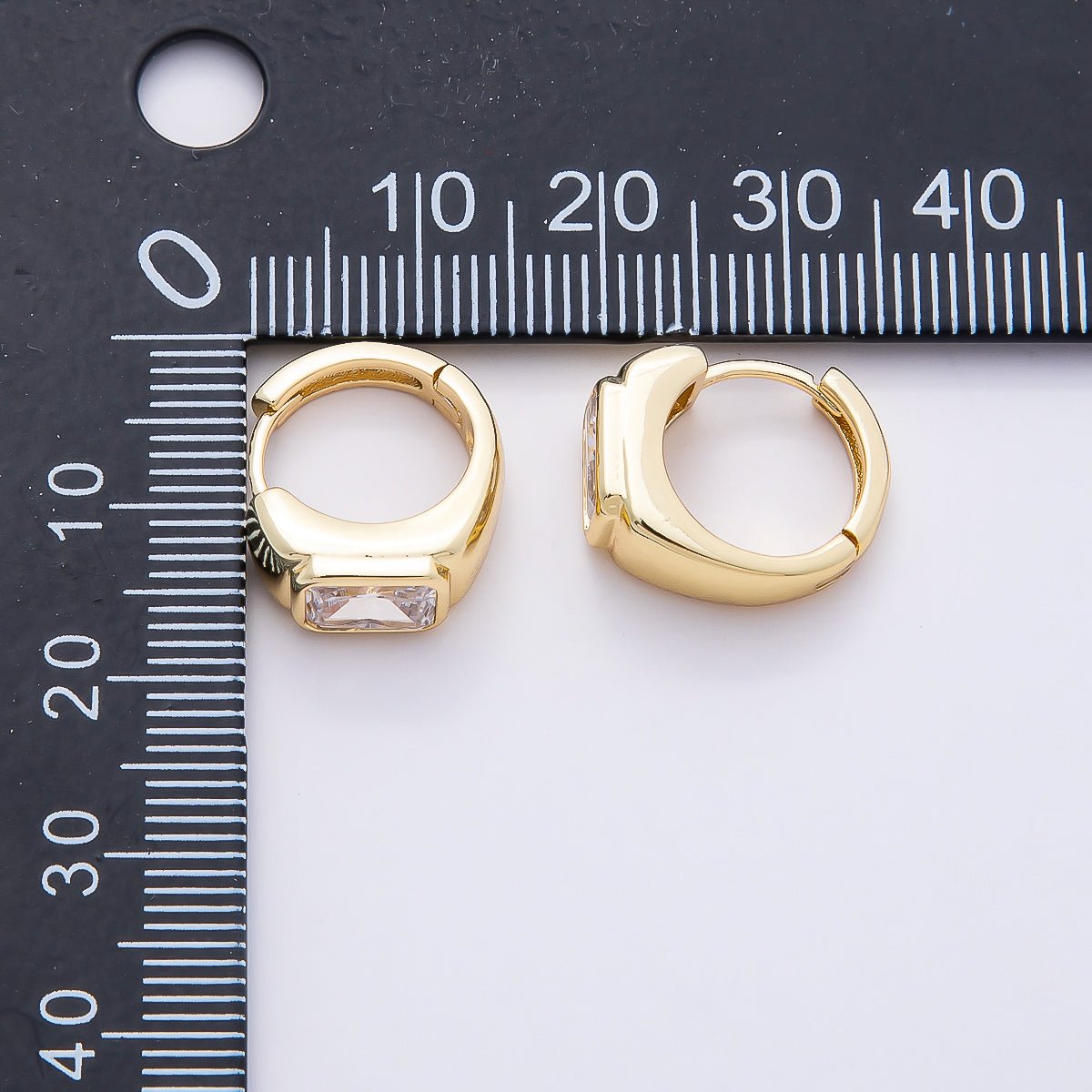 16K Gold Filled 16mm Baguette CZ Thick Huggie Hoop Earrings | Earrings - 00365 - DLUXCA