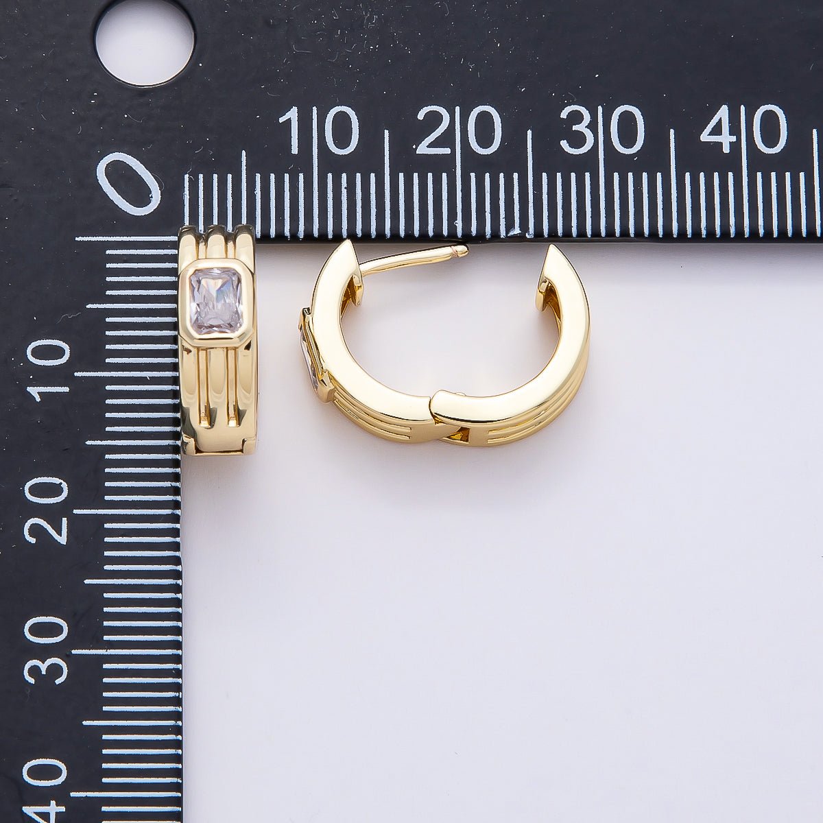 16K Gold Filled 16mm Baguette CZ Triple Band Hoop Earrings | Earrings - 00369 - DLUXCA