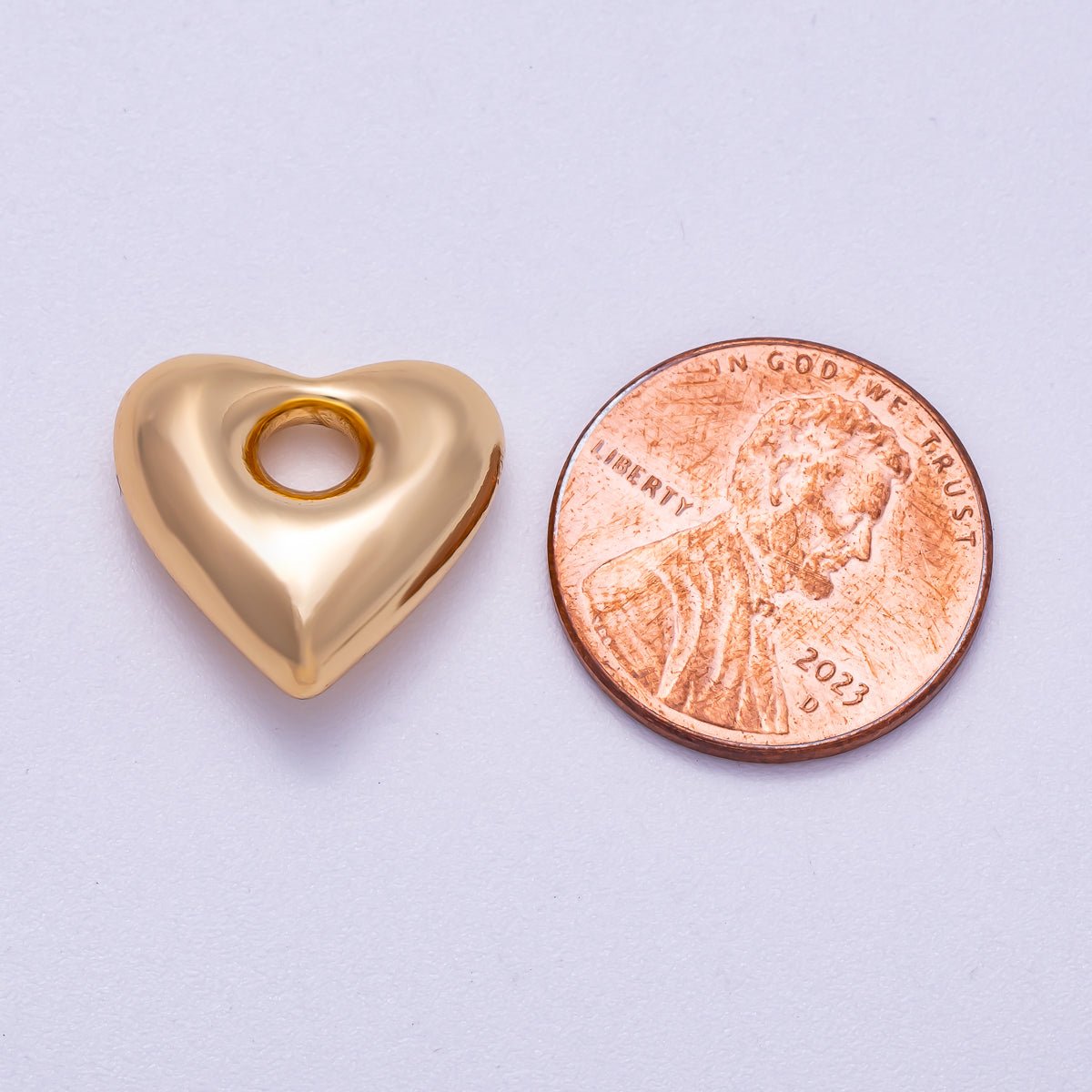 16K Gold Filled 16mm Chubby Heart 3D Multidimensional Slide Charm | BEADS - 00273 - DLUXCA