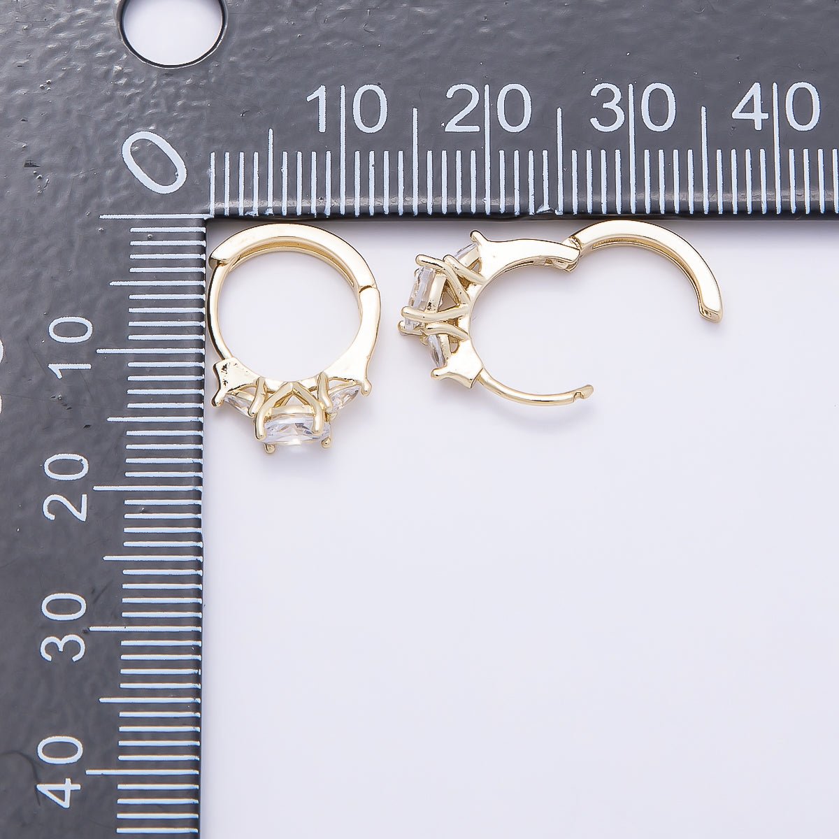 16K Gold Filled 16mm Clear CZ Geometric Cartilage Huggie Earrings | Earrings-00434 - DLUXCA