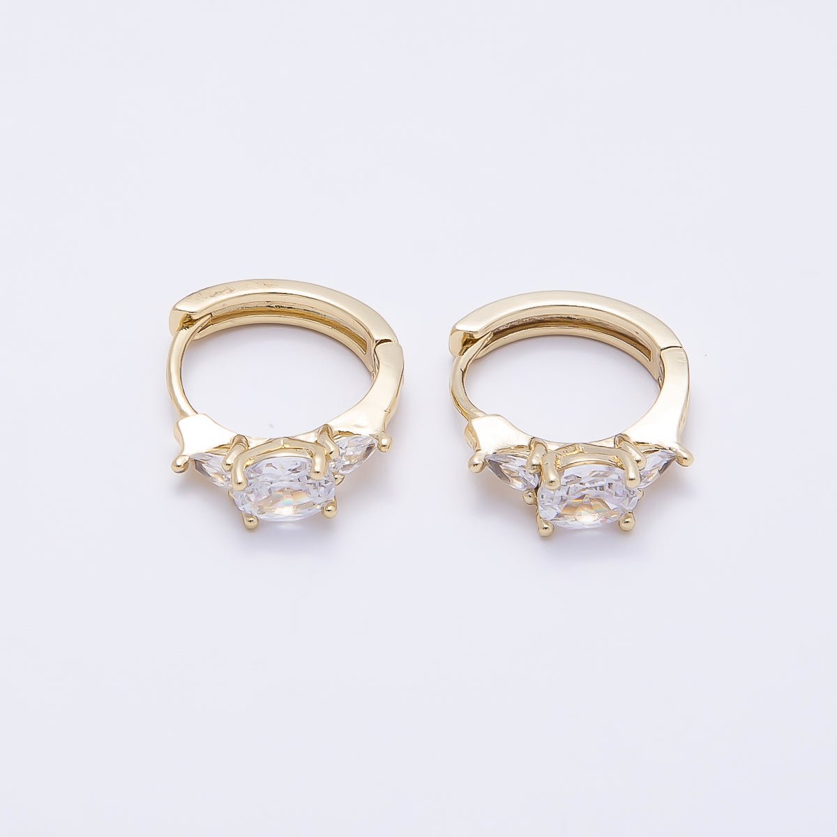 16K Gold Filled 16mm Clear CZ Geometric Cartilage Huggie Earrings | Earrings-00434 - DLUXCA