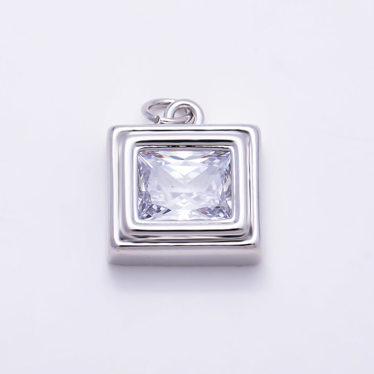 16K Gold Filled 16mm Clear CZ Geometric Square Bezel Charm | Charms-01910 - Charms-01911 - DLUXCA