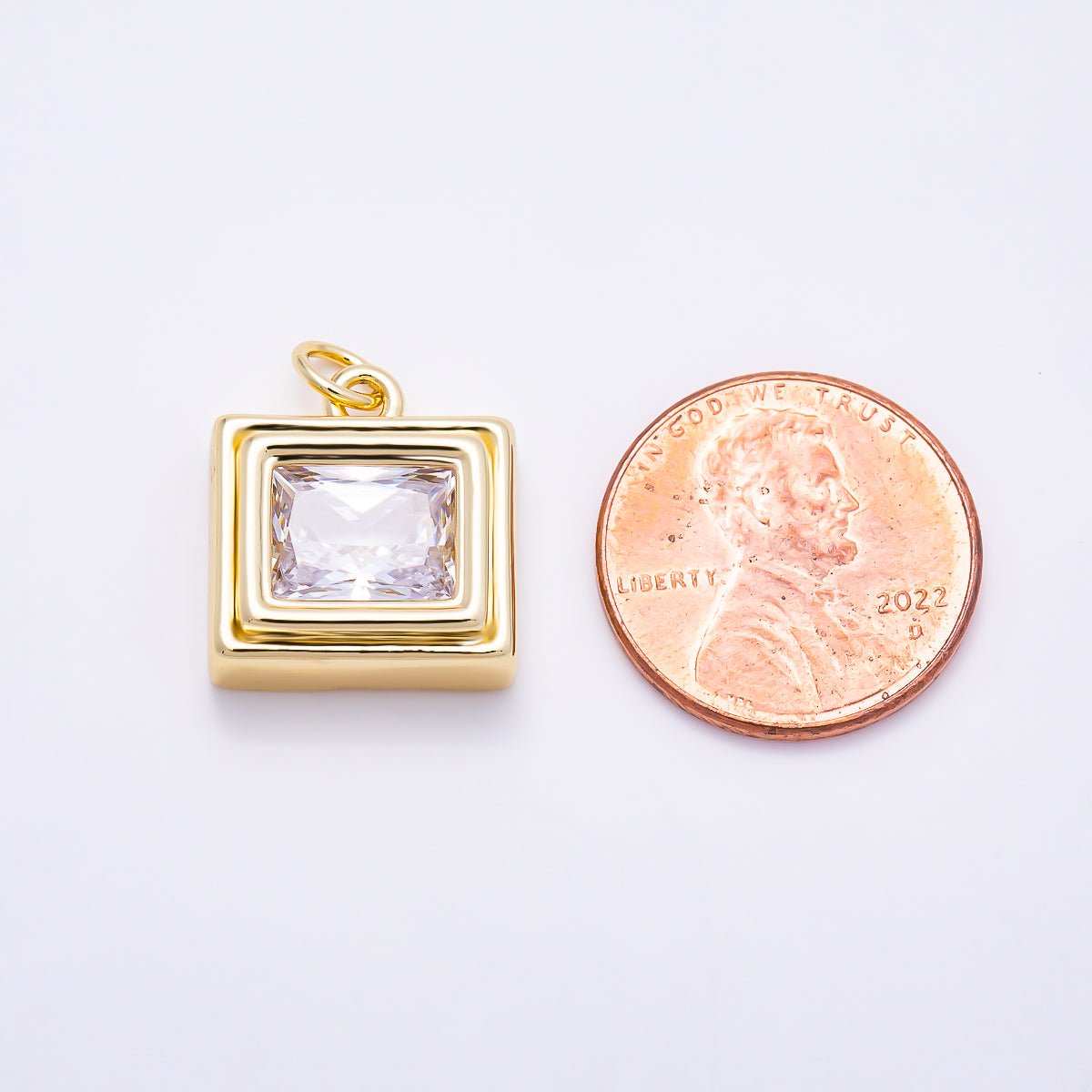 16K Gold Filled 16mm Clear CZ Geometric Square Bezel Charm | Charms-01910 - Charms-01911 - DLUXCA