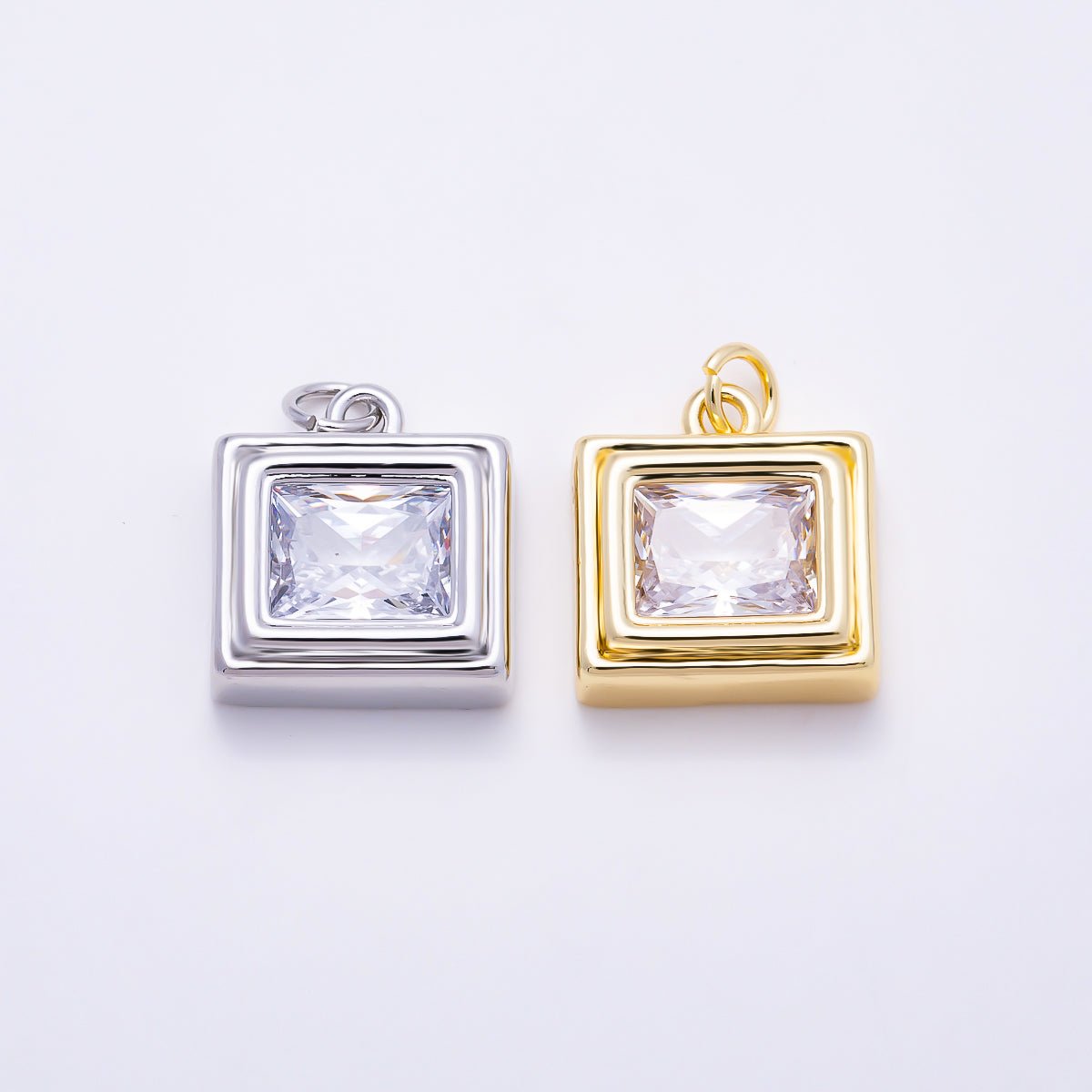 16K Gold Filled 16mm Clear CZ Geometric Square Bezel Charm | Charms-01910 - Charms-01911 - DLUXCA
