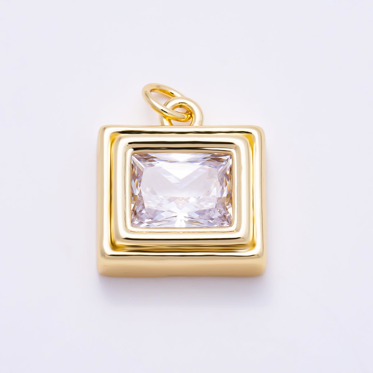 16K Gold Filled 16mm Clear CZ Geometric Square Bezel Charm | Charms-01910 - Charms-01911 - DLUXCA