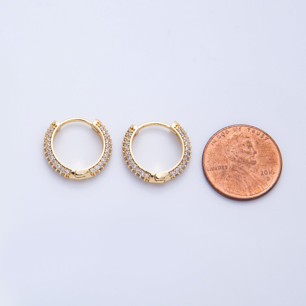 16K Gold Filled 16mm Clear CZ Micro Paved Huggie | Earrings - 00217 - DLUXCA