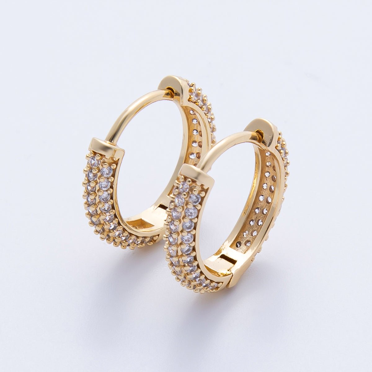 16K Gold Filled 16mm Clear CZ Micro Paved Huggie | Earrings - 00217 - DLUXCA