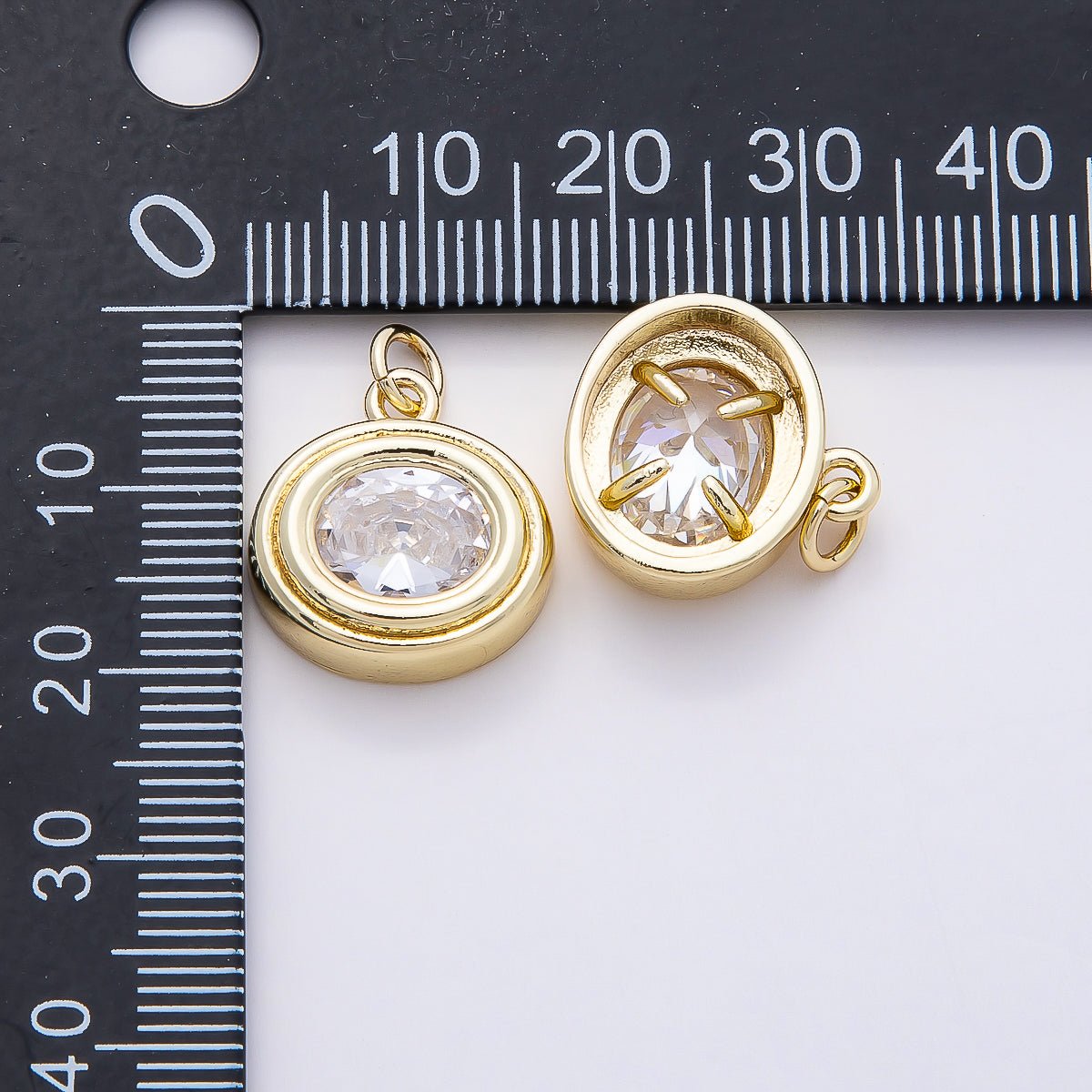 16K Gold Filled 16mm Clear CZ Round Bezel Solitaire Charm | Charms - 00759 - DLUXCA