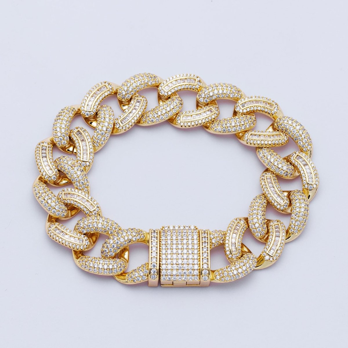 16K Gold Filled 16mm Micro Paved CZ Curb Chain 7.3 Inch Bracelet | WA - 04164 - DLUXCA