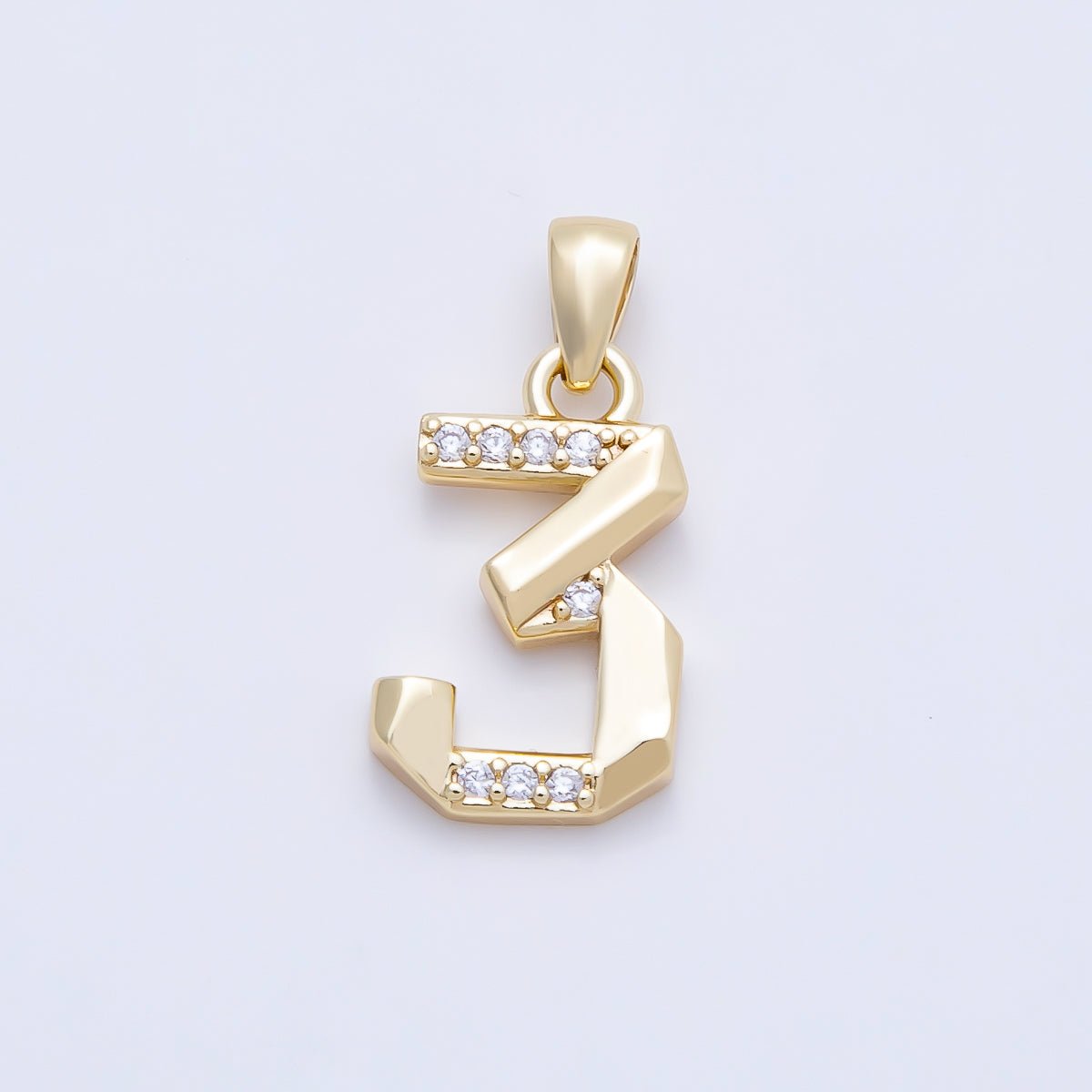 16K Gold Filled 16mm Micro Paved CZ Edged Geometric Number Numerology Charm | Charms-01217 ~ Charms-01226 - DLUXCA