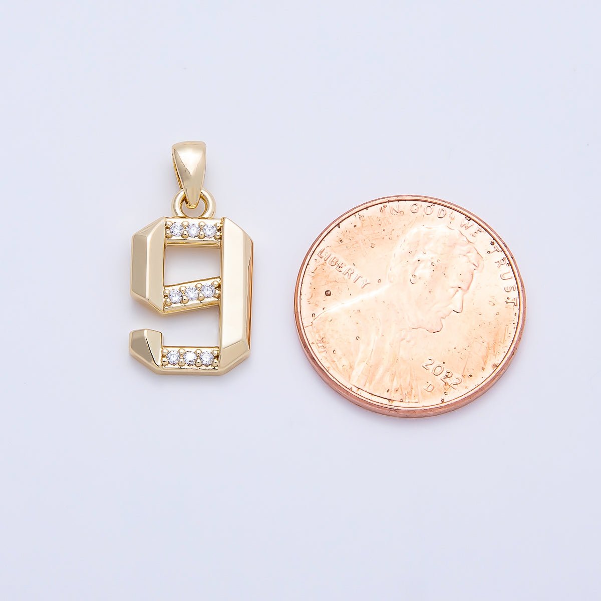 16K Gold Filled 16mm Micro Paved CZ Edged Geometric Number Numerology Charm | Charms-01217 ~ Charms-01226 - DLUXCA