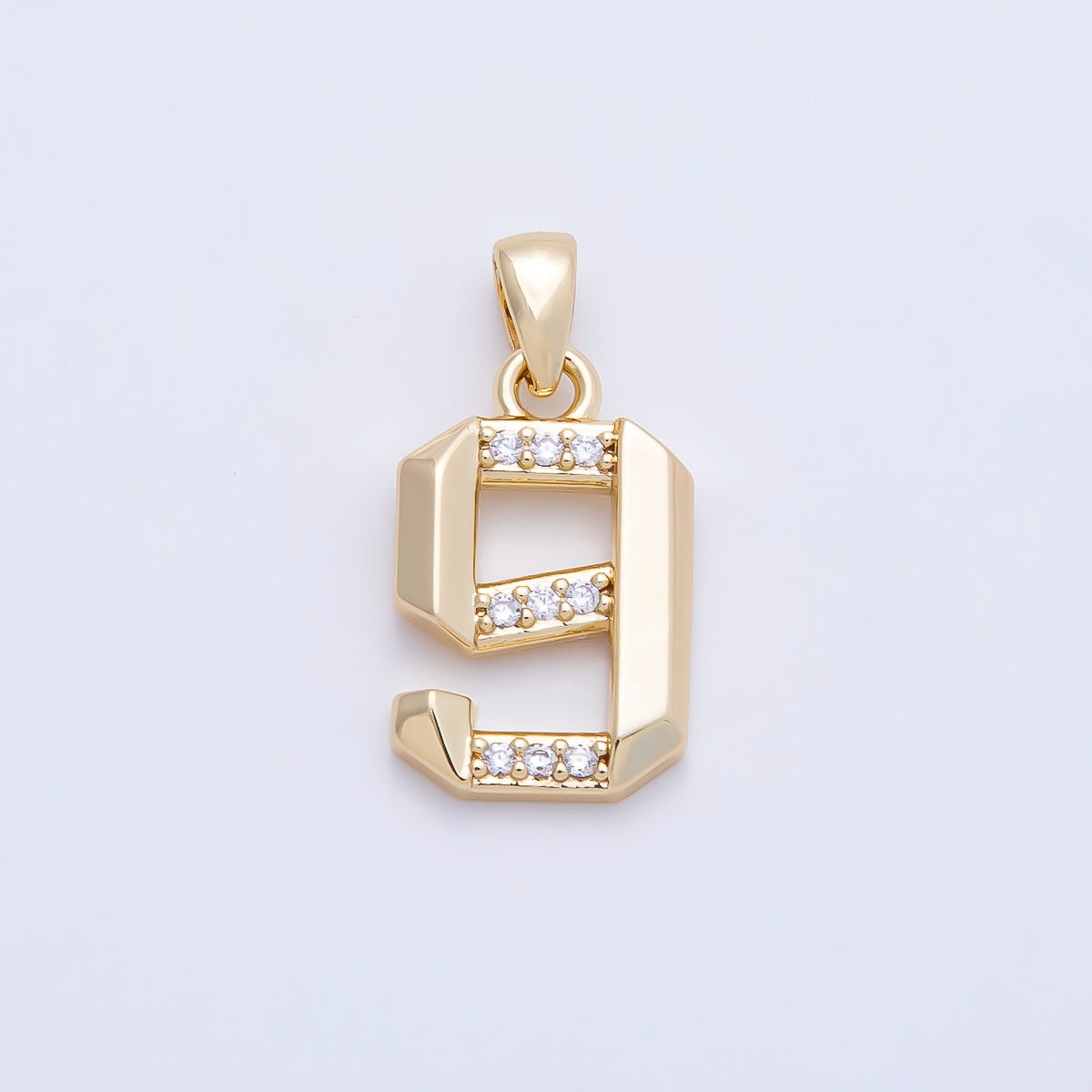 16K Gold Filled 16mm Micro Paved CZ Edged Geometric Number Numerology Charm | Charms-01217 ~ Charms-01226 - DLUXCA