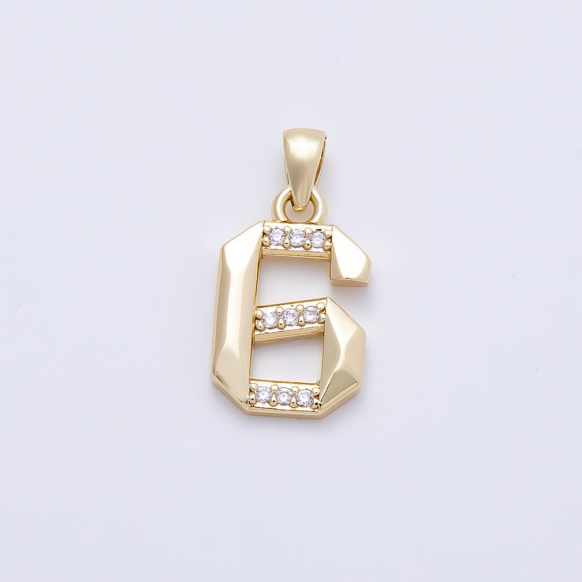 16K Gold Filled 16mm Micro Paved CZ Edged Geometric Number Numerology Charm | Charms-01217 ~ Charms-01226 - DLUXCA