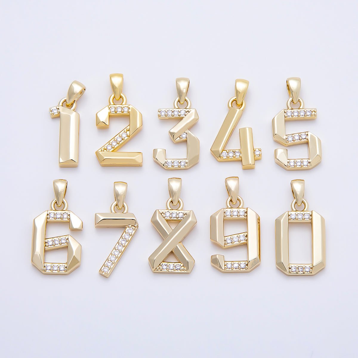 16K Gold Filled 16mm Micro Paved CZ Edged Geometric Number Numerology Charm | Charms-01217 ~ Charms-01226 - DLUXCA
