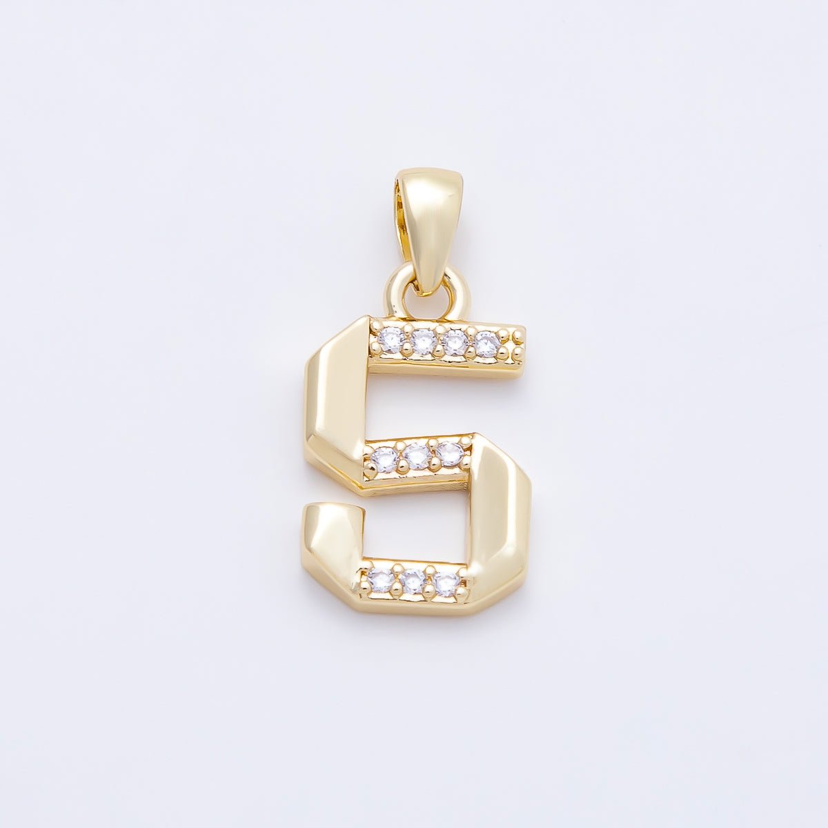 16K Gold Filled 16mm Micro Paved CZ Edged Geometric Number Numerology Charm | Charms-01217 ~ Charms-01226 - DLUXCA