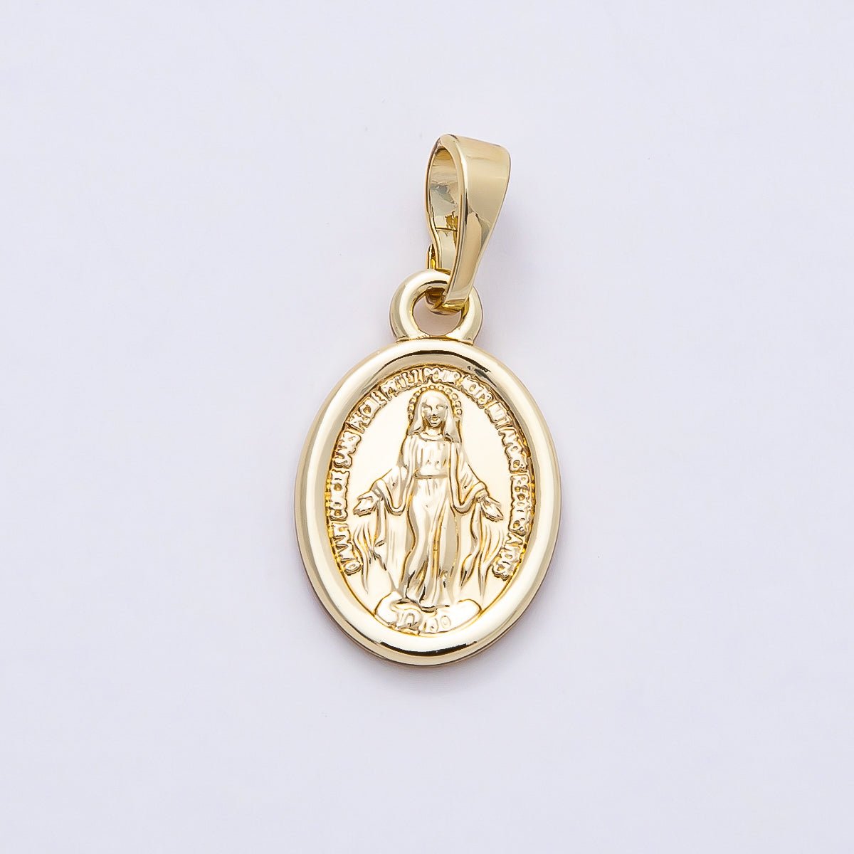 16K Gold Filled 16mm Minimalist Virgin Mary Medallion Oval Pendant | Charms - 00764 - DLUXCA
