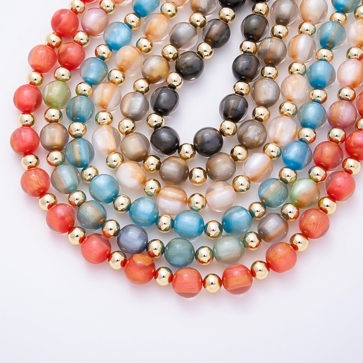 16K Gold Filled 16mm Multicolor Cat's Eye Glass Beads 19 Inch Necklace | WA-00385 - DLUXCA
