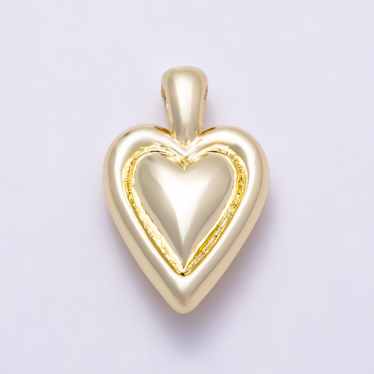 16K Gold Filled 16mm Puffy Double Layered Heart Charm | Charms-01640 - DLUXCA