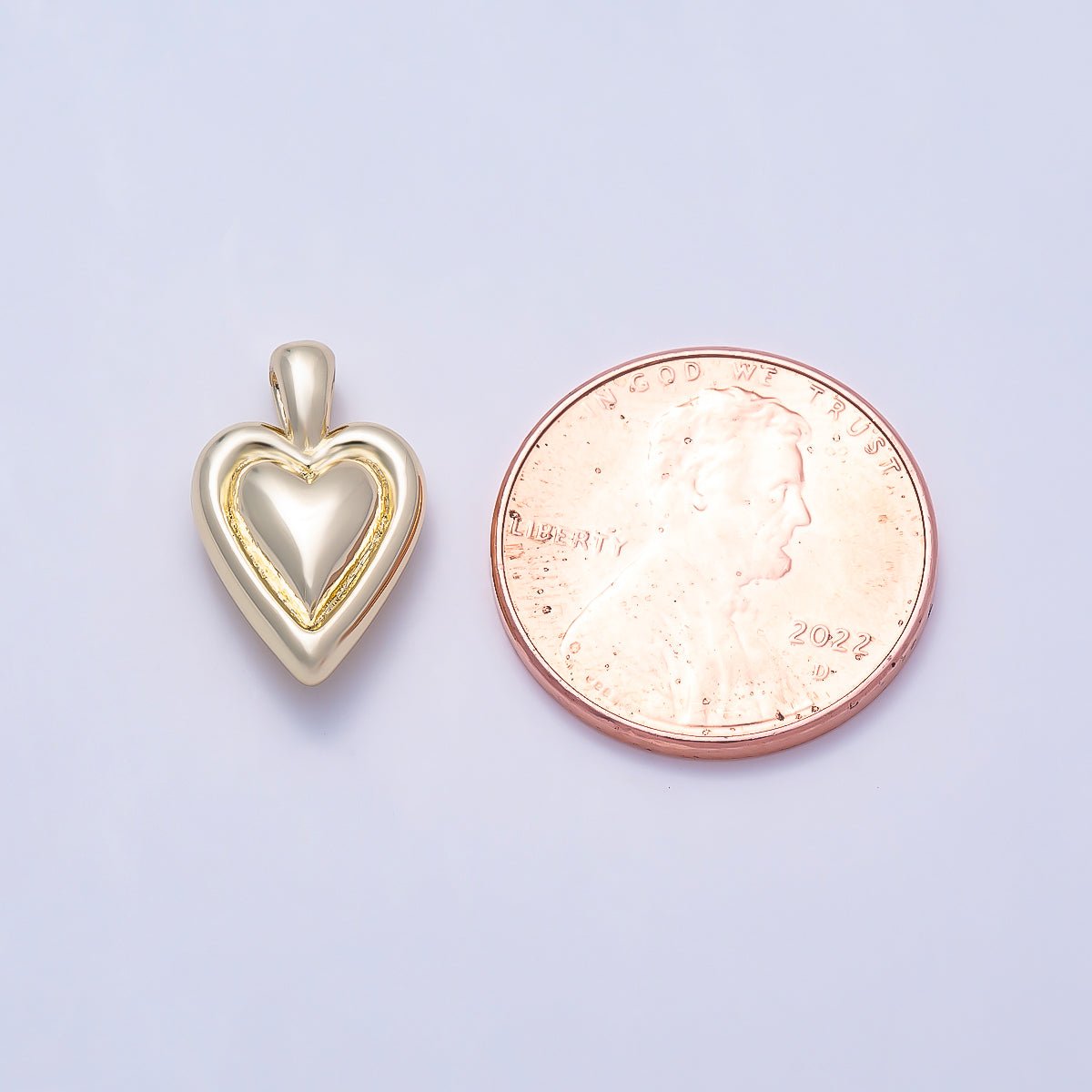16K Gold Filled 16mm Puffy Double Layered Heart Charm | Charms-01640 - DLUXCA