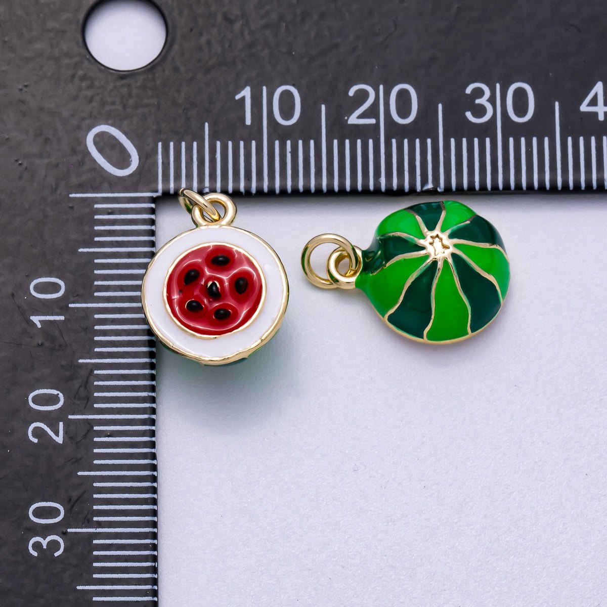 16K Gold Filled 16mm Red Enamel Watermelon 3D Multidimensional Fruit Charm | Charms - 00568 - DLUXCA