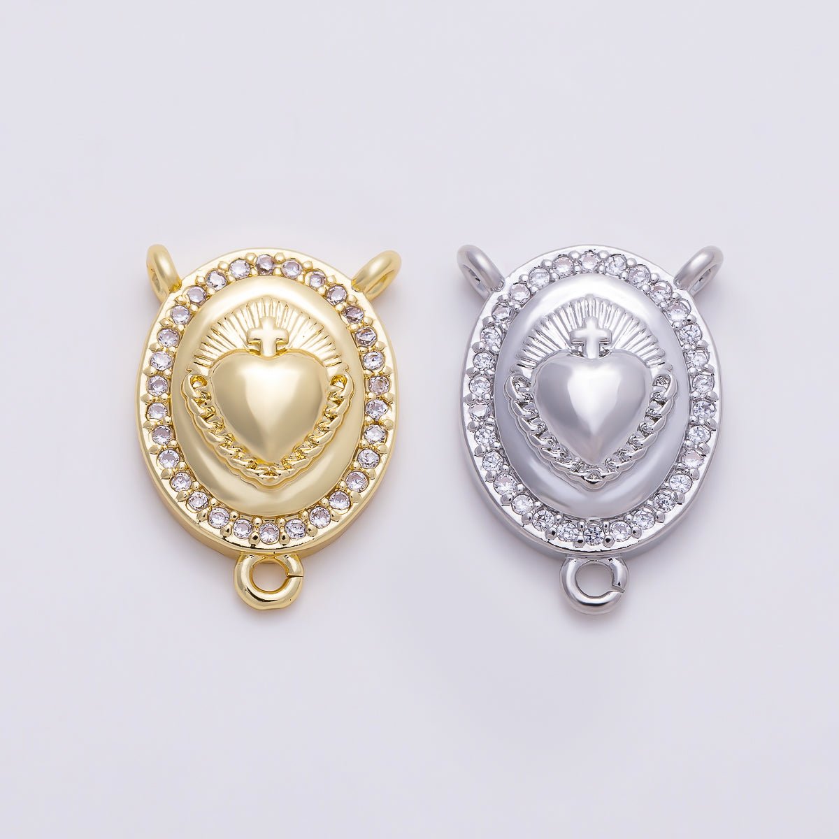 16K Gold Filled 16mm Sacred Heart CZ Rosary Centerpiece Connector | Connectors-00039 - Connectors-00040 - DLUXCA