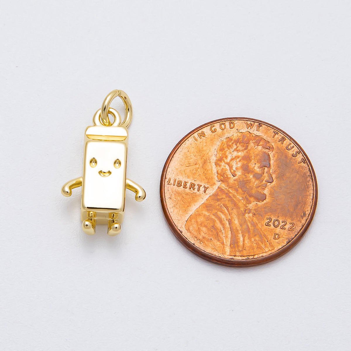 16K Gold Filled 16mm Smiley Face Milk Carton 3D Multidimensional Charm | Charms - 00459 - DLUXCA