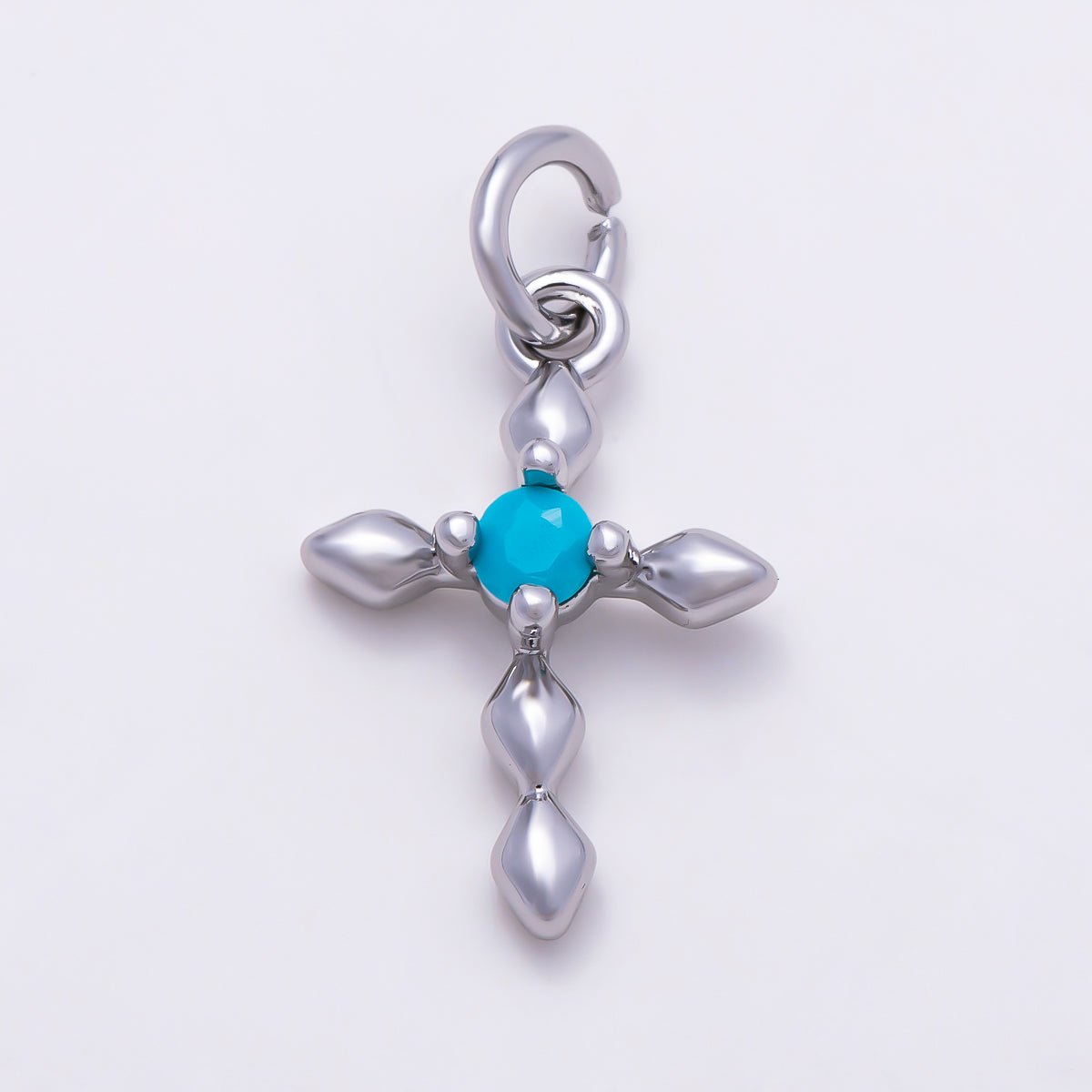 16K Gold Filled 16mm Turquoise Chubby Religious Cross Charm in Gold & Silver | Charms-02052 Charms-02053 - DLUXCA