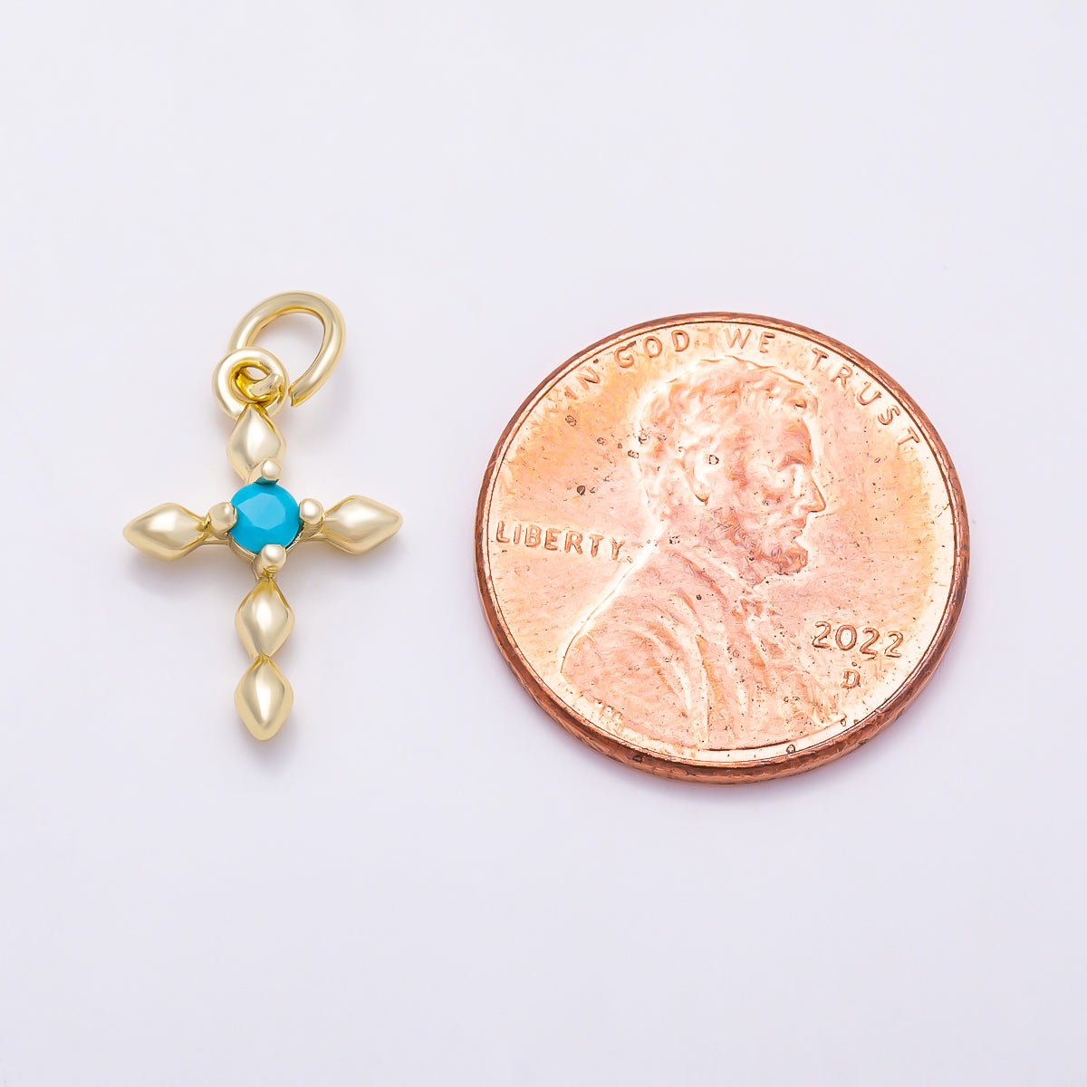16K Gold Filled 16mm Turquoise Chubby Religious Cross Charm in Gold & Silver | Charms-02052 Charms-02053 - DLUXCA
