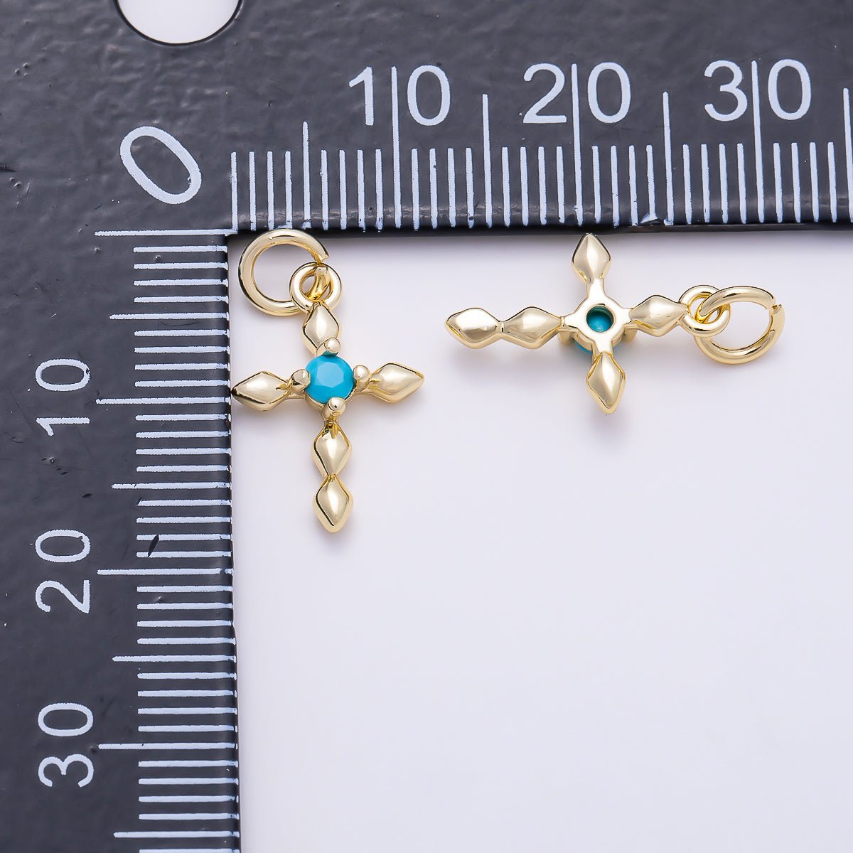 16K Gold Filled 16mm Turquoise Chubby Religious Cross Charm in Gold & Silver | Charms-02052 Charms-02053 - DLUXCA